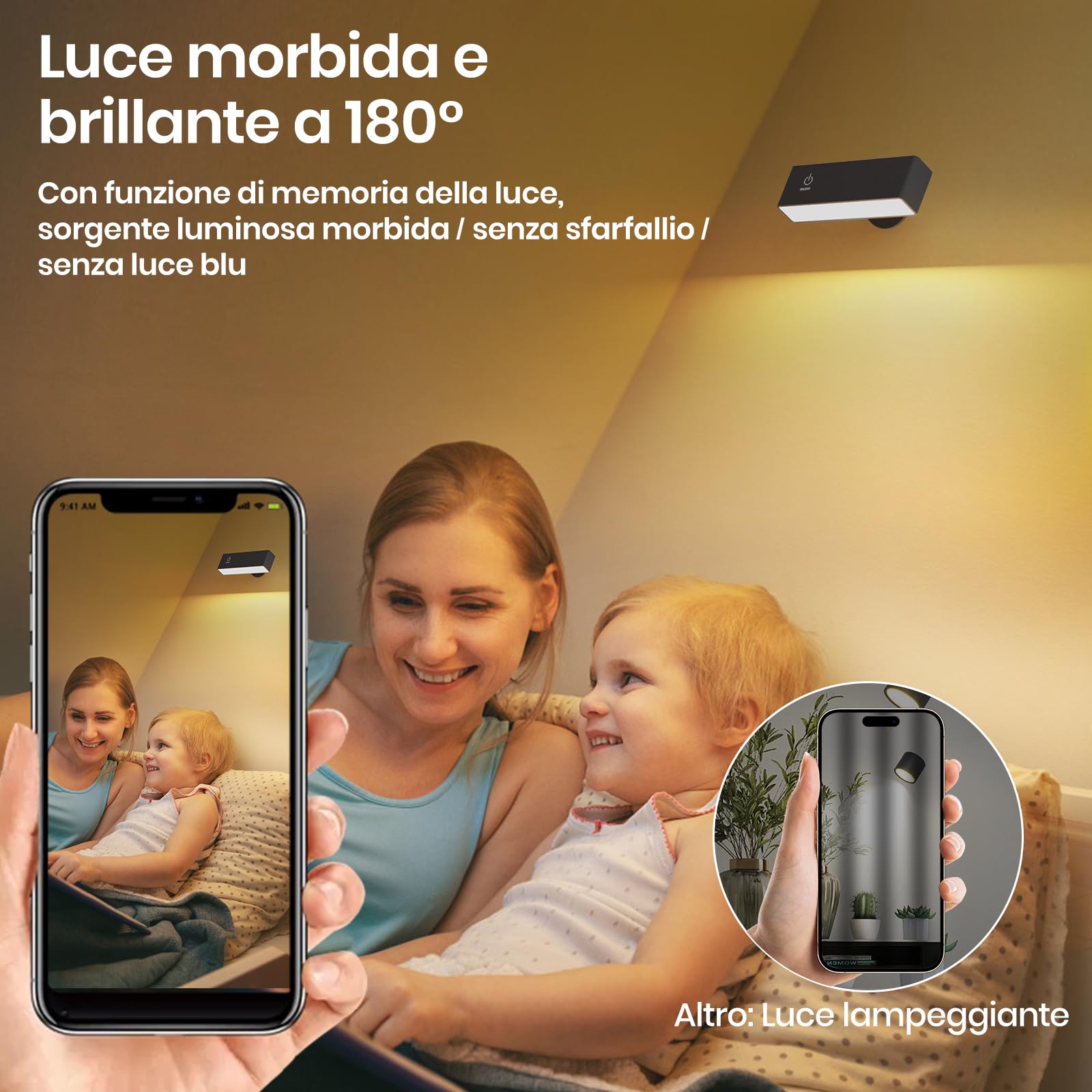 YiLaie Applique LED da Parete Interno, Lampada da Parete Magnetica con Rotazione a 360°, Batteria 4000mAh, Dimmerabile, Lampada Da Lettura, Lampada Touch da Comodino per Illuminazione Per Interni