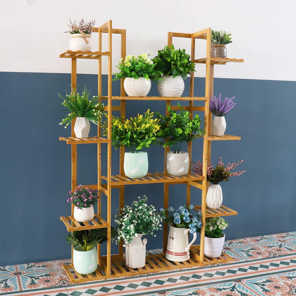 Medla Pflanzenregal Bambus, Blumenregal mit 9 Ablagen mehrstöckig, EXTRA GROß Blumenständer Blumentreppe für Wohnzimmer Balkon Garten Indoor Outdoor, 123x89x19.5cm