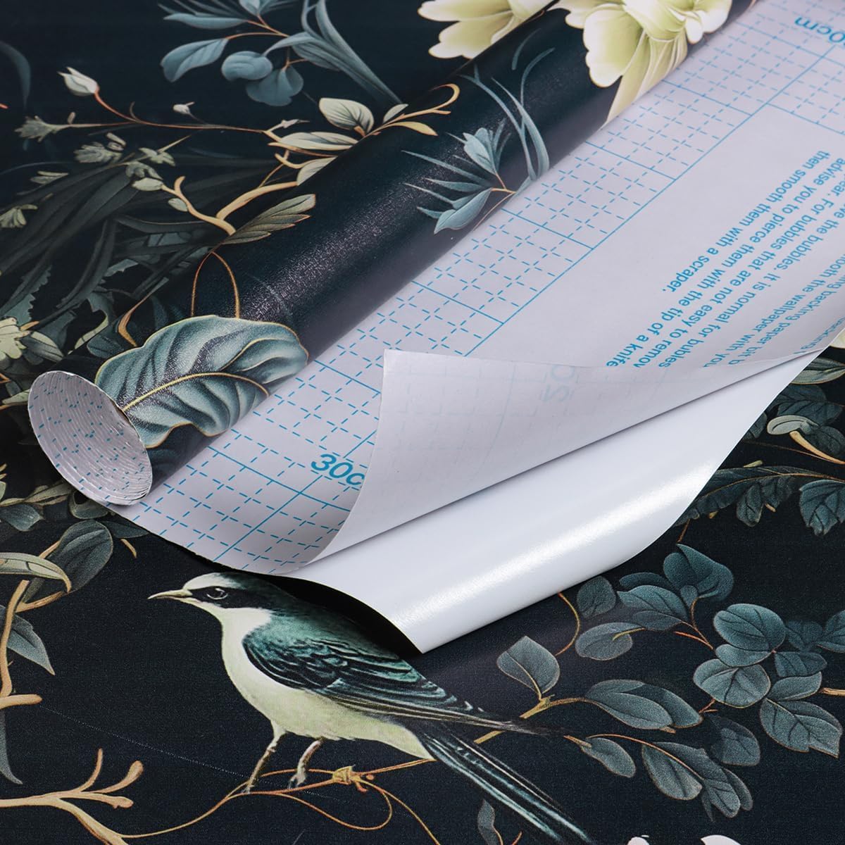 Nukofal Dark Floral Peel and Stick Wallpaper Vintage Floral Contact Paper 16.9inchx393.7inch Flowers Bird Wallpaper Peel and Stick Boho Leaf Self Adhesive Removable for Bathroom Wall Paper Decor