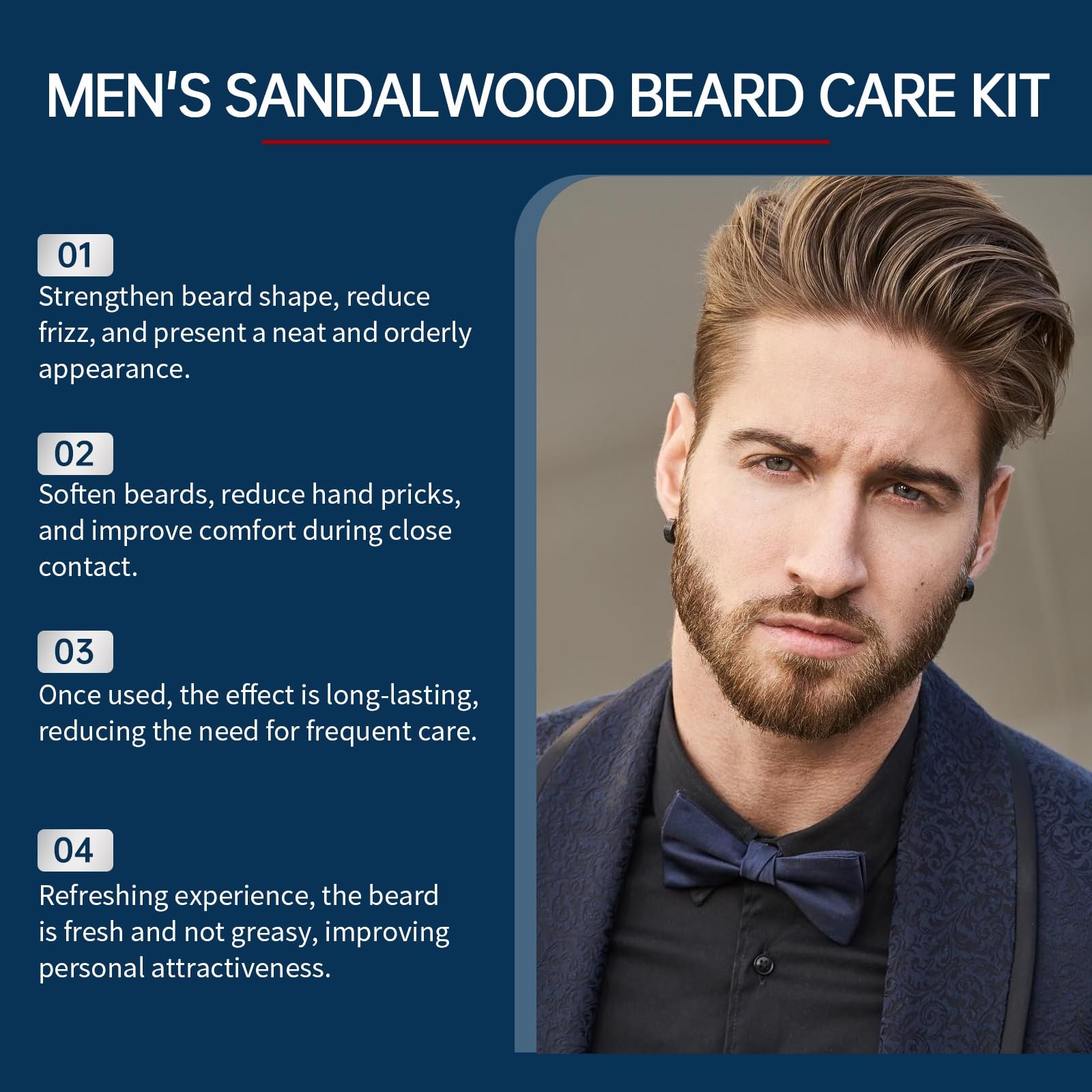 Kit For La Cura Della Barba Da Uomo In Legno Di Sandalo For Tutti I Tipi Di Pelle