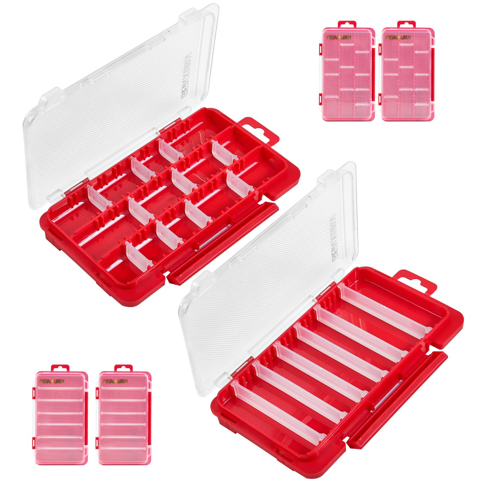 Small Flat Storage Parts Organizer, 4Pcs Red Portable Transparent Plastic Small Parts Tools Box with Removable Dividers, Screwdriver Bit Cases Storage(4 Pieces)