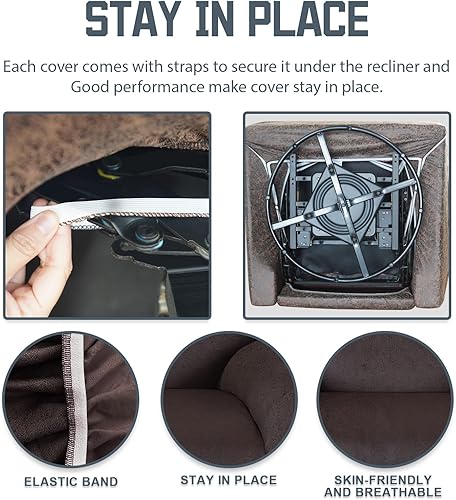 Miniatura 5 de Fundas para sofás reclinables símil cueros, protector de muebles, funda de sofá lavable para mascotas y niños, 4 piezas, color chocolate