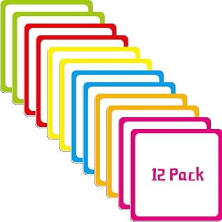 Magnetic Blank Labels, 12 PCS Dry Erase Reusable Neon Name Tag Magnets with Colorful Frame in 6 Colors for Whiteboard, Locker, Fridge, School, Office, Home (Each Measures 4" x 4")