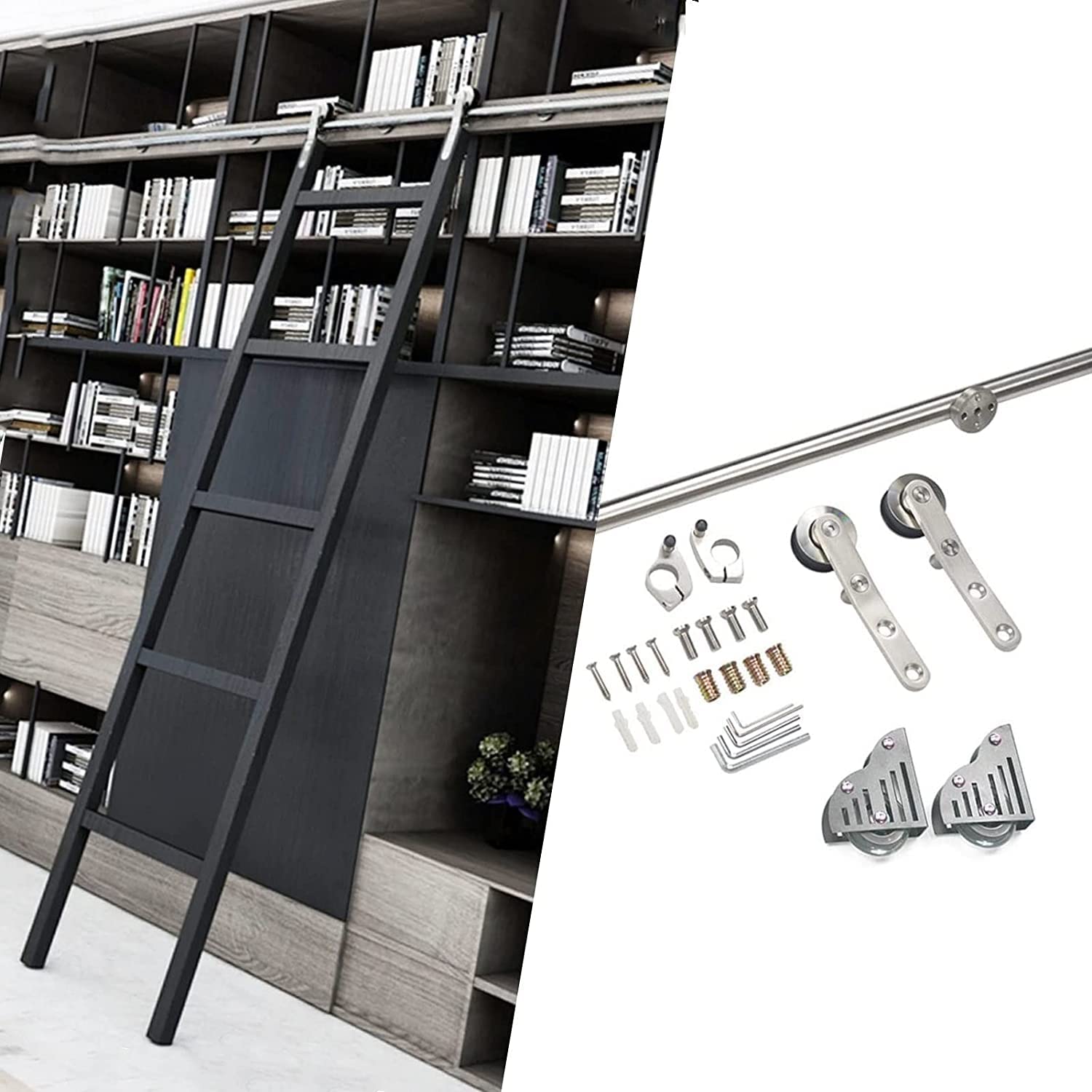 Kit quincaillerie échelle coulissante pour bibliothèque roulante : accès haut sécurisé