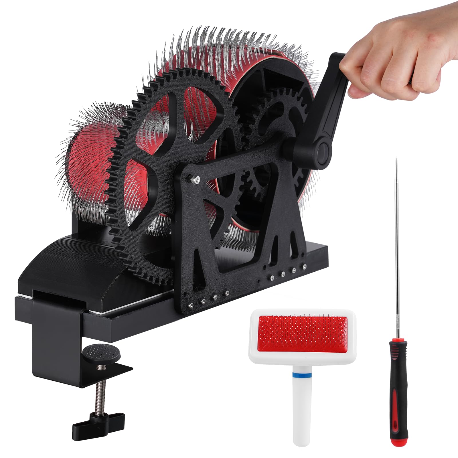 YUCHENGTECH Máquina Cardadora Manual de Lana Cardadora de Tambor for Fibra de Lana con Manivela Elimina Impurezas de Fibra, Mezcla Rápida de Colores, Peine, Hilado para Entusiastas de la Artesanía