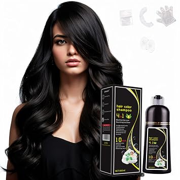 Hair Dye Shampoo 4 in 1, New Upgraded Hair Dye Shampoo Fast Hair Color Shampoo, 100% Gray Hair Coverage for Women & Men, Easy to Use at Home Black