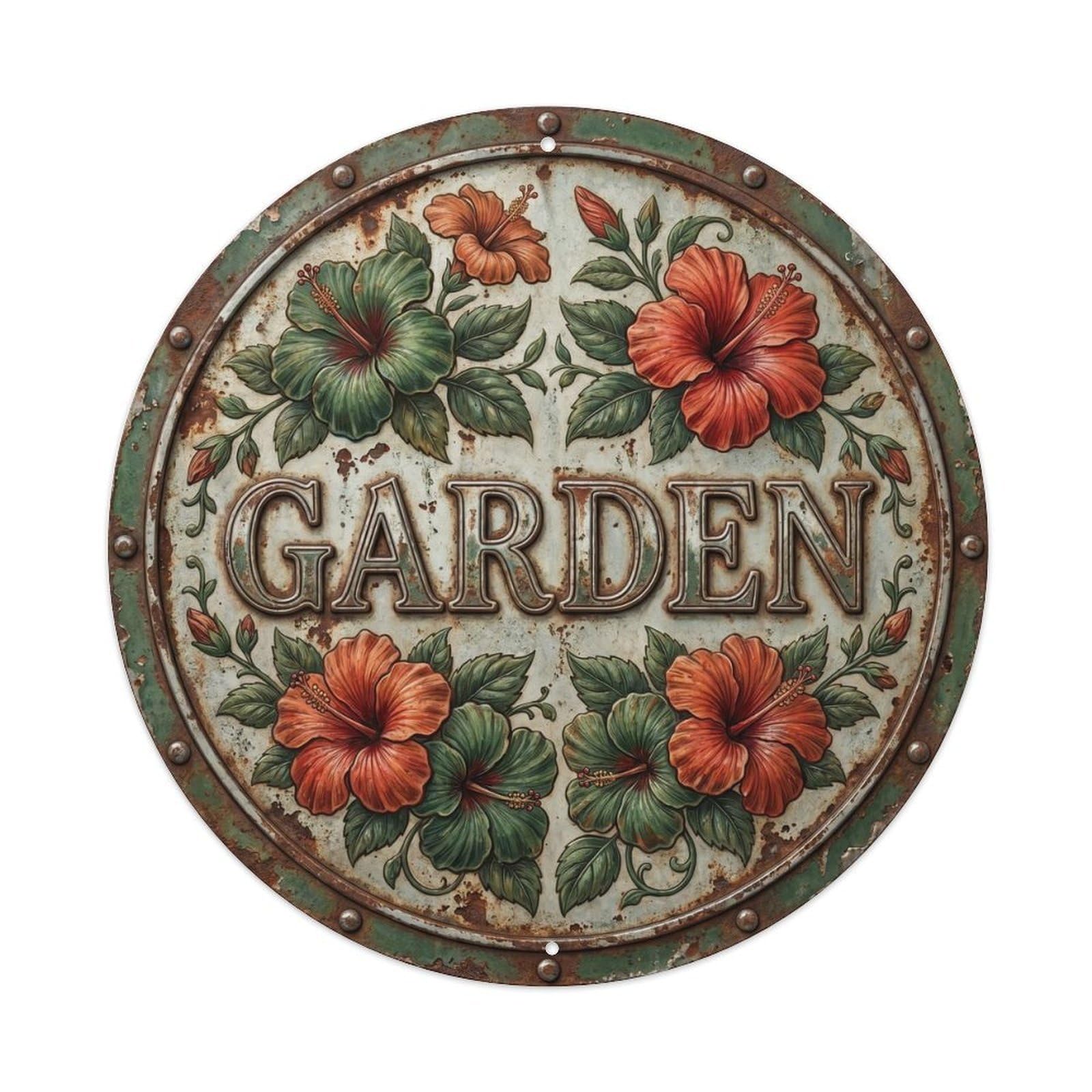 Hibiscus Garden Botanical Floral Outdoor Label Metal Tin Sign