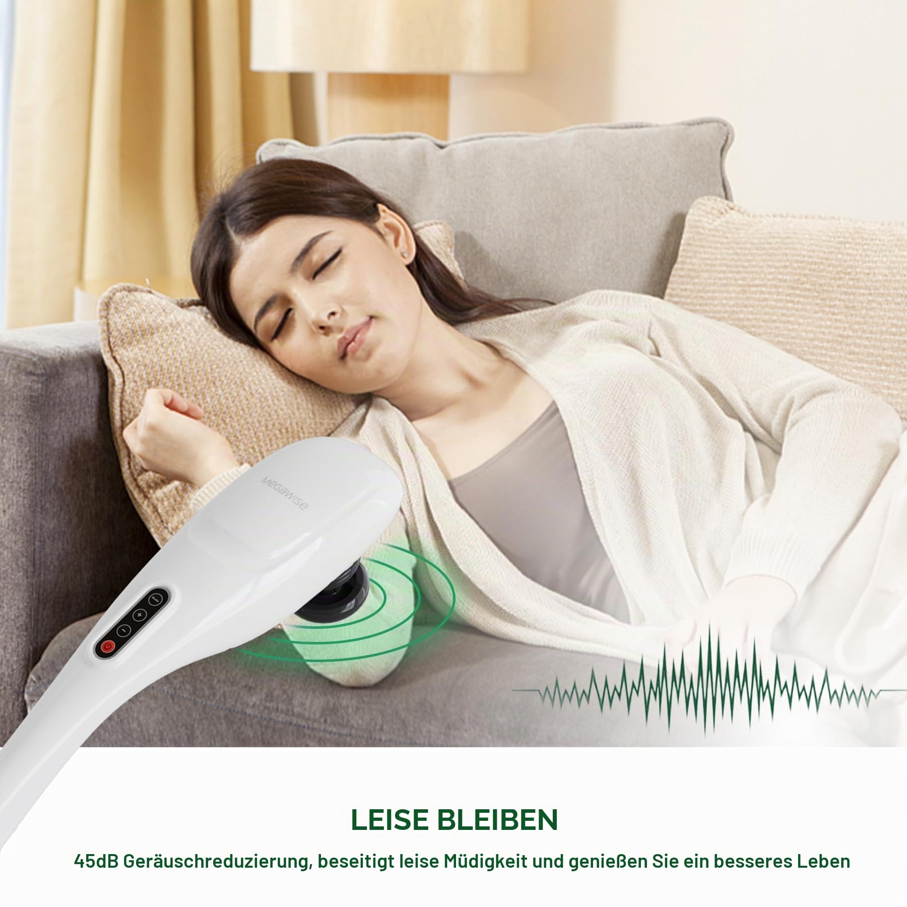 MEGAWISE Massagegerät, 5 Modi, 7 Massageköpfe, Hochfrequenzvibration. Kabelloses Handgerät Mit Langer Akkulaufzeit. Geeignet Für Schultern, Nacken und Andere Körperbereiche. Weiß, Ideal Als Geschenk