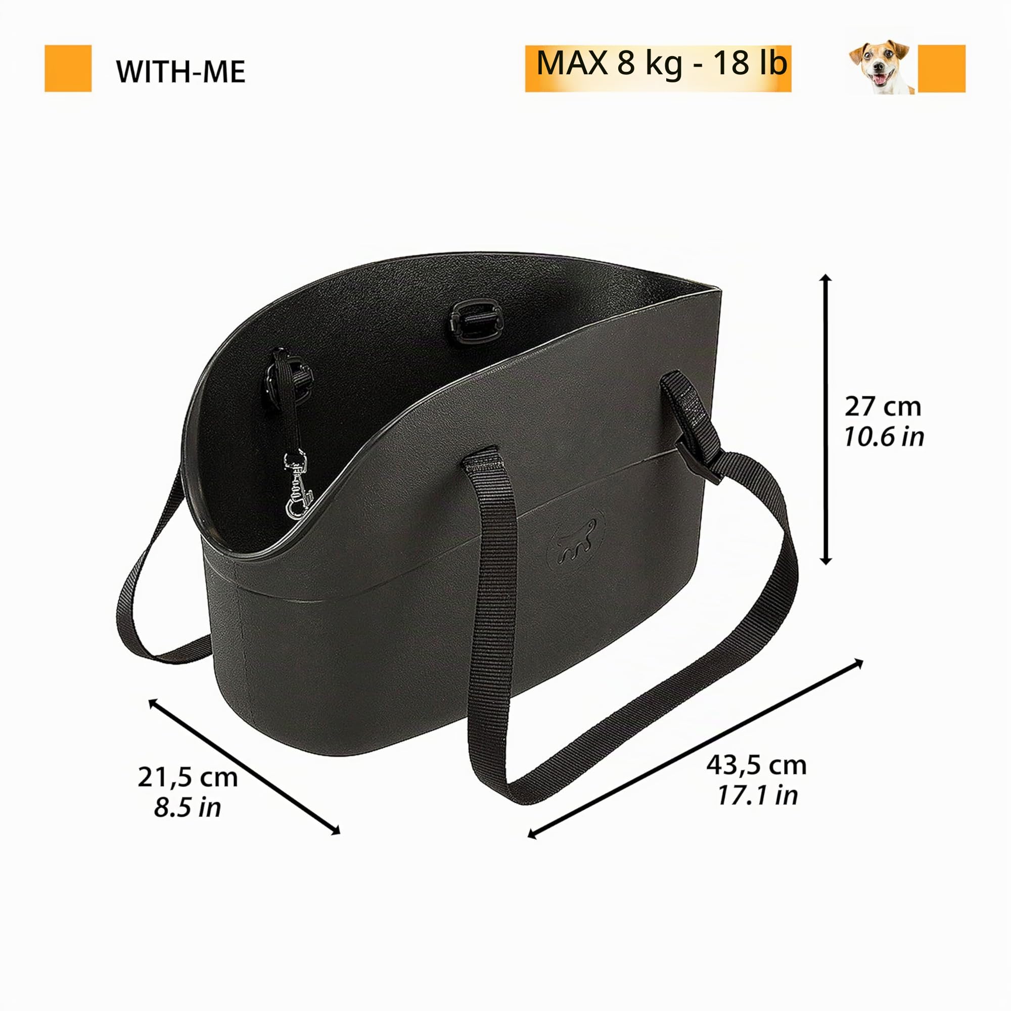 Ferplast Borsa per Cani fino a 8 Kg. Trasportino Gatti in Plastica Gommata, Impermeabile e Lavabile, Manici Regolabili, Cinghia di sicurezza, 43,5 x 21,5 x h 27 cm. Tortora