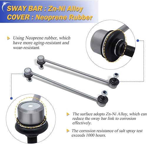 Vista 199 de Varillas de barra estabilizadora delantera izquierda y derecha de aleación de zinc-níquel de 13.82 pulgadas para Sonata 2011-2012, Optima 2011-2012