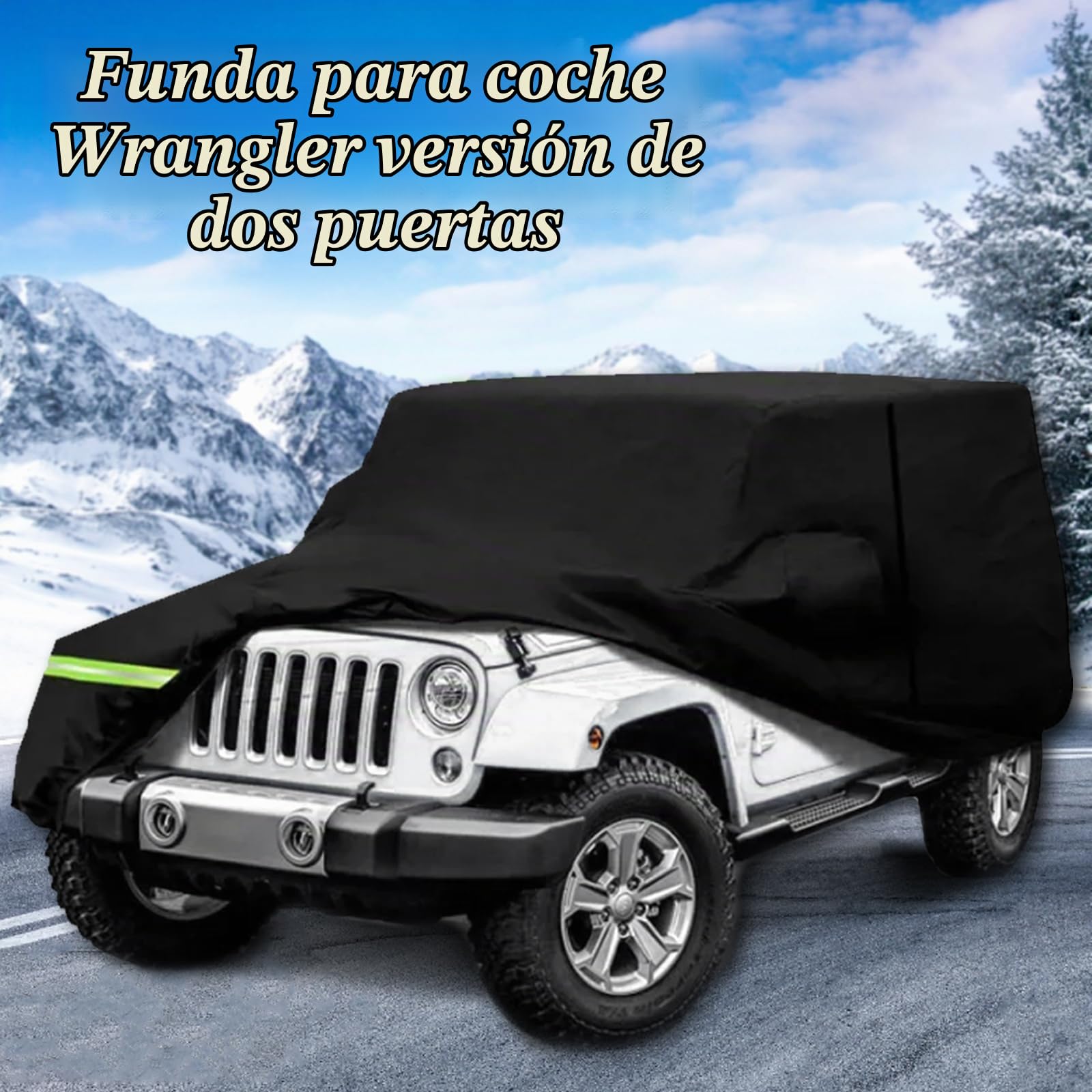 Funda para Coche, Funda Impermeable para Coche para Jeep Wrangler De 2 Puertas, Anti UV, Funda para Coche Interior Y Exterior para Cj Yj Tj Y Jk Funda para Invierno Y Verano para Todo Tipo De Clima
