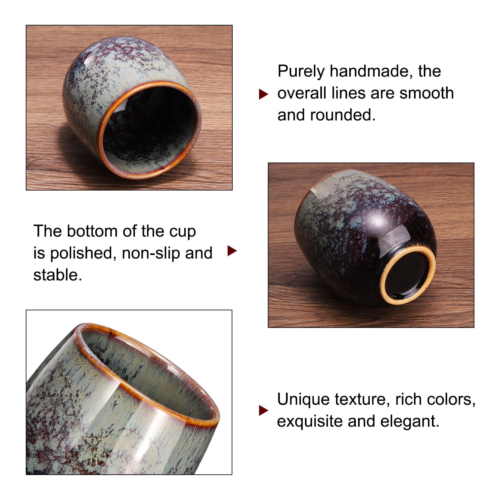 sourcing map Lot de 4 tasses à thé chinoises en céramique 153,4 g traditionnelles Gong Fu sans poignée pour maté, thé, café, vin, boissons, bleu saphir
