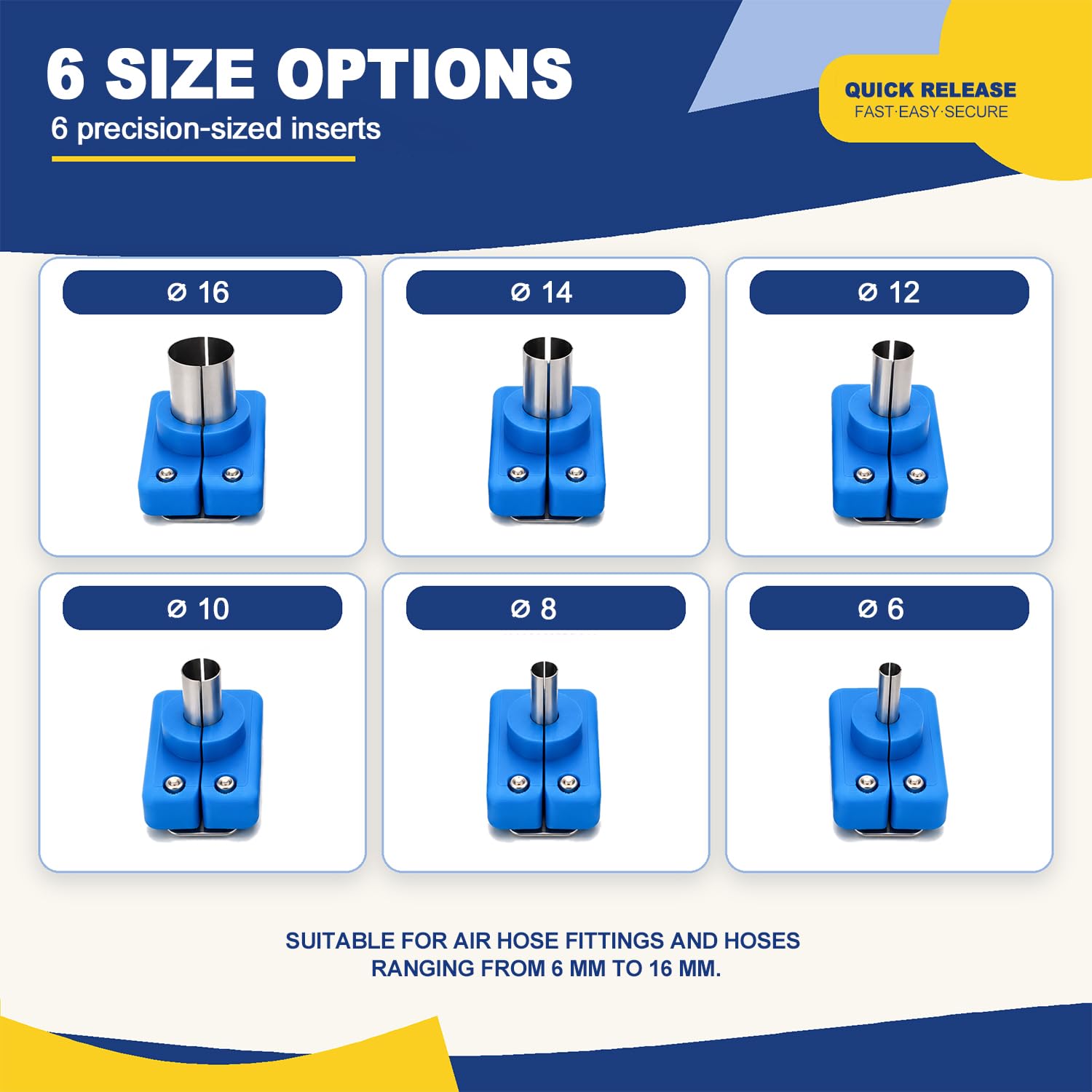 Ensemble d'outils de démontage de tuyau d'air en acier inoxydable pour Volvo Renault Mack Trucks 6-16 mm à dégagement rapide 88800414 JD006 Série 6 tailles d'inserts