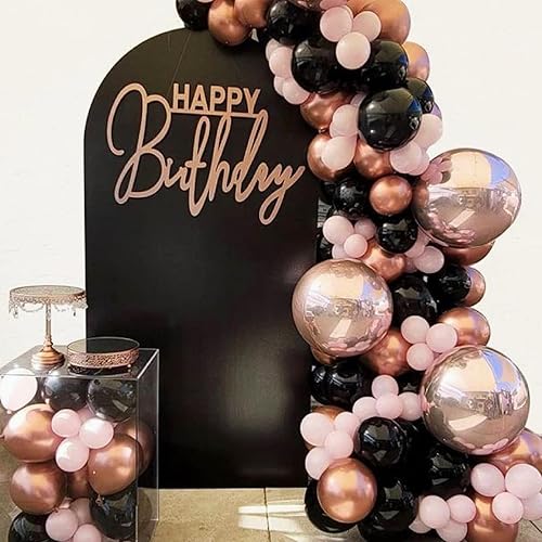 Miniatura 9 de Globos de color oro rosa y negro, 60 piezas de globos de látex de confeti de oro rosa metálico de 12 pulgadas para mujeres y niñas, fiesta de
