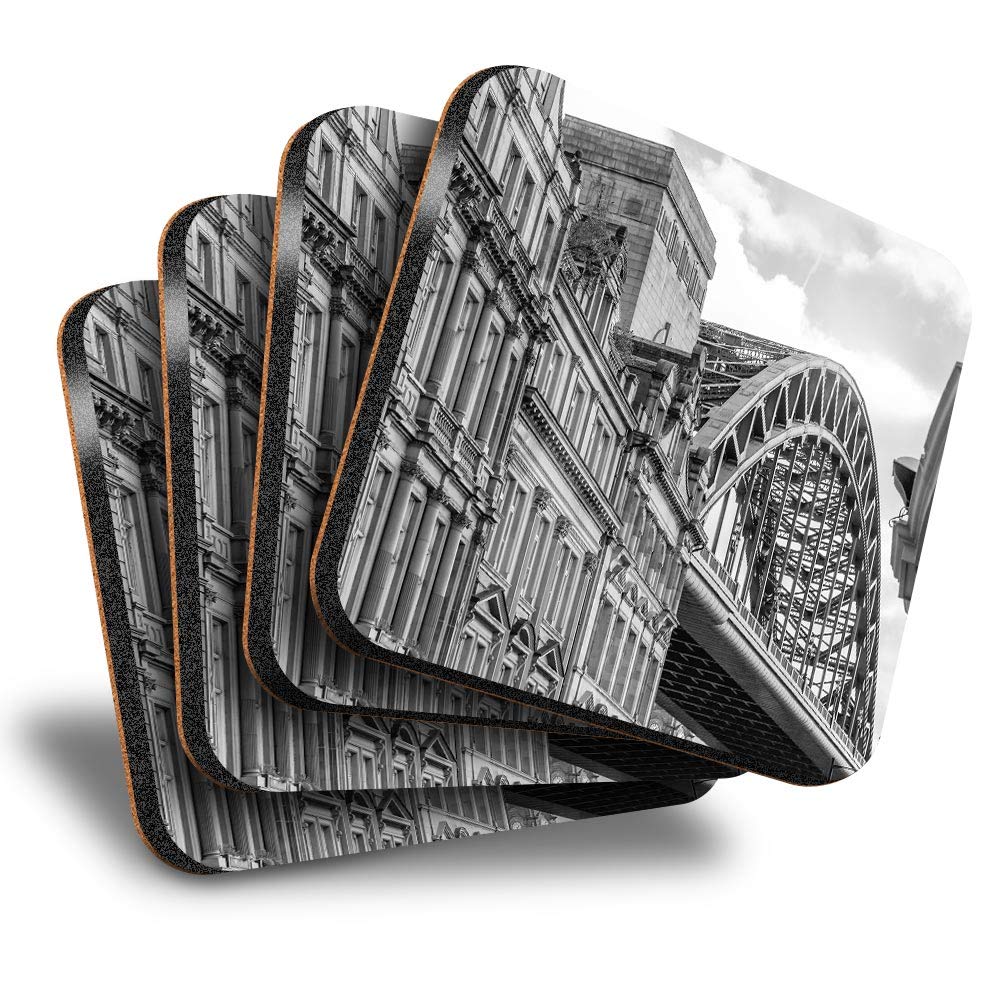 Destination Vinyl Ltd Great Coasters (Set of 4) Square - BW - Tyne Bridge Newcastle England UK Britain Drink Glossy Coasters/Tabletop Protection for Any Table Type #43685