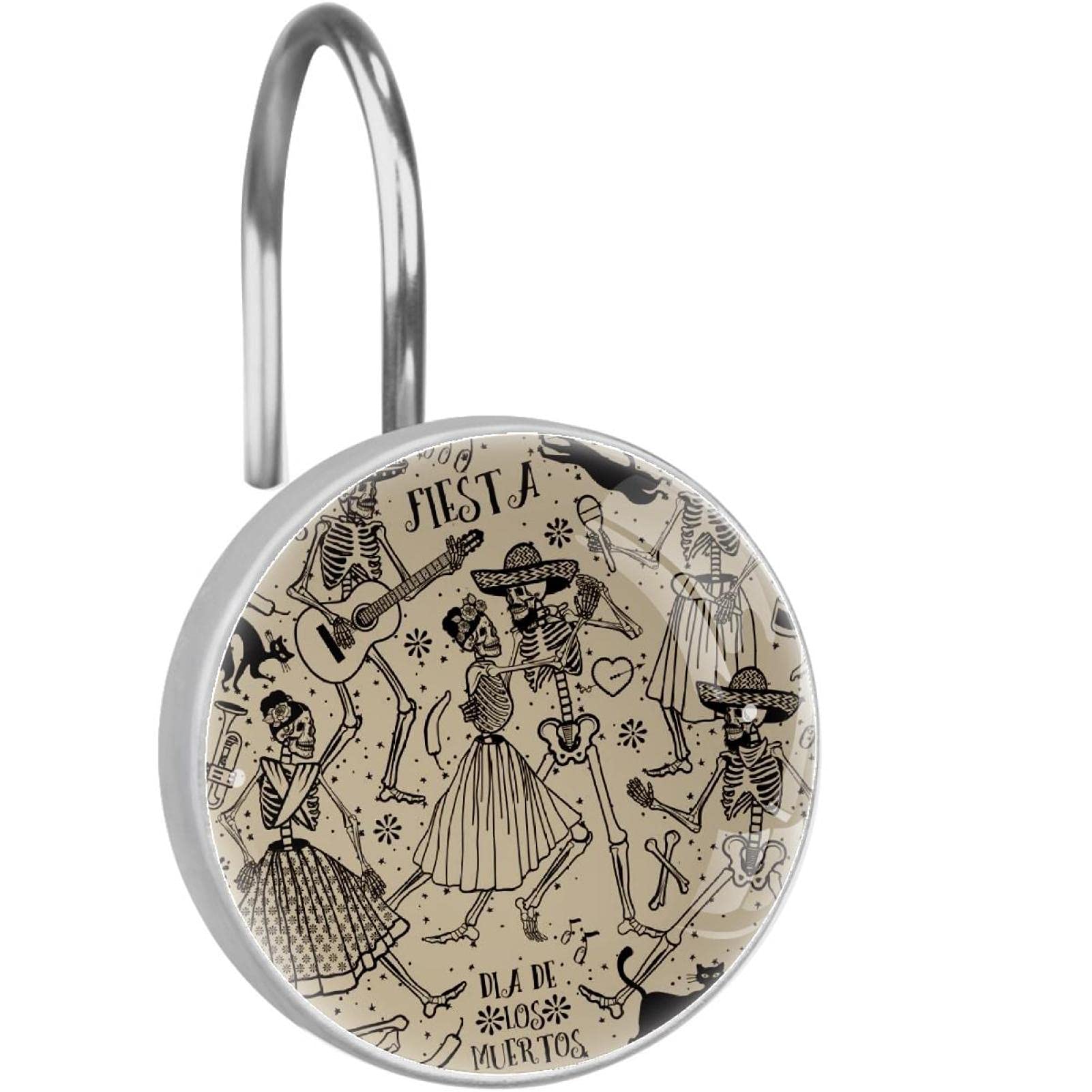 Crochets rideau de douche squelette en inox : anneaux qualitatifs pour une deco gothique durable