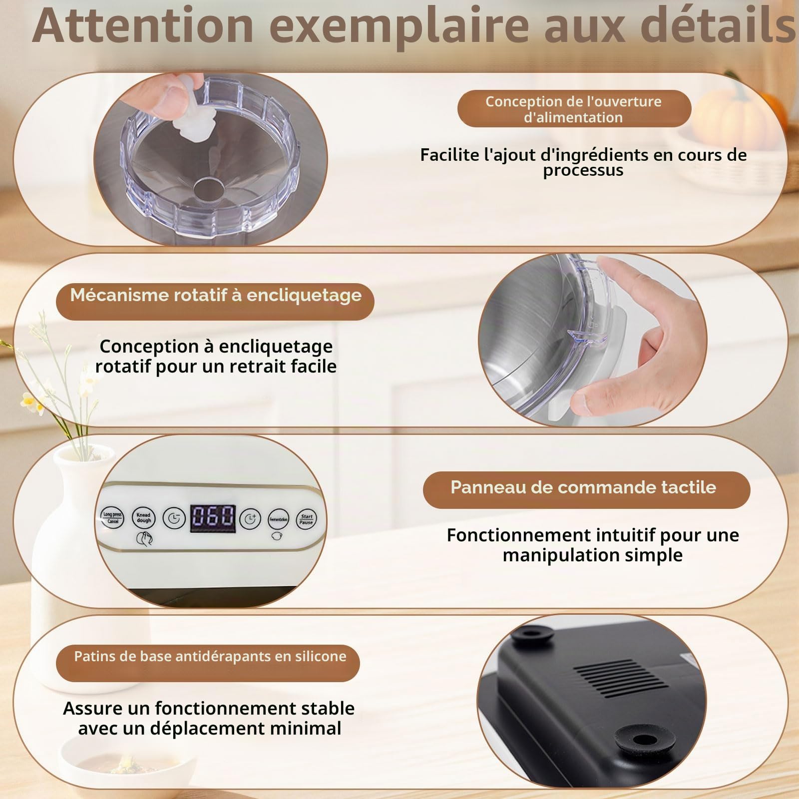 Pétrin à pâte en acier inoxydable 7 L Grand volume avec fonction de fermentation thermostatique (25-38 °C), pétrisseur automatique avec lame de coupe pour la cuisson à la maison