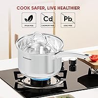 Vista 8 de SUNHOUSE Sartén de acero inoxidable de 3 cuartos con tapa, sin PFOA, sartén de acero inoxidable, base de inducción de unión de impacto avanzada