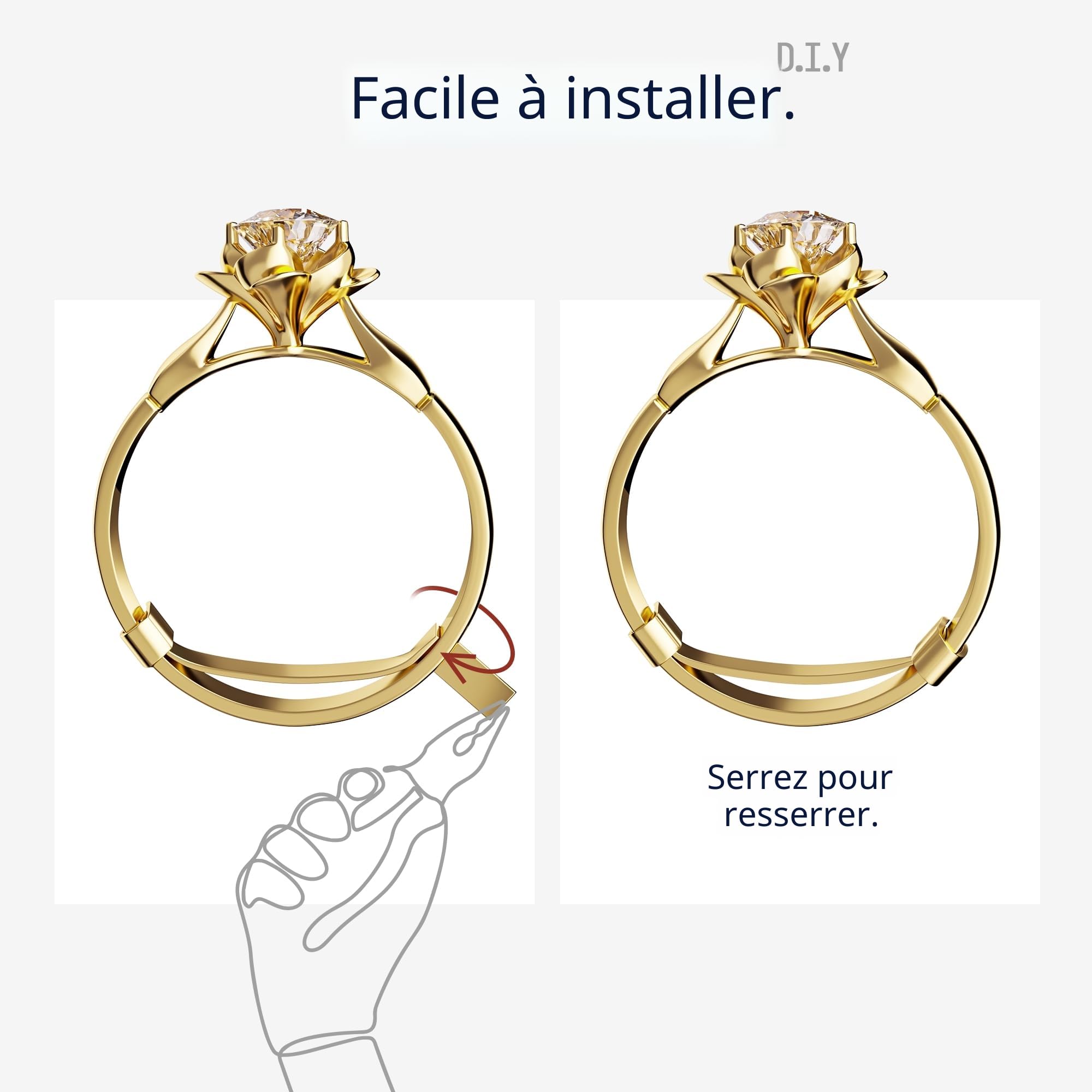 Lot de 12 protège-bagues invisibles en métal doré/argenté, ajusteur de taille de bague pour bagues lâches, protège-bagues, pour homme et femme