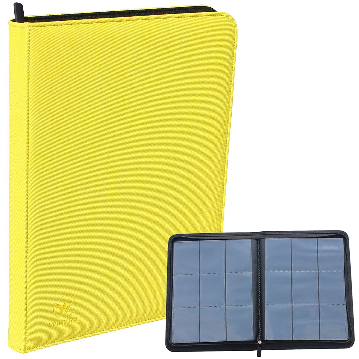 WINTRAPremium Zip Card Binder, 9 Pocket Trading Card Collectors Album, Side Loading 360 Pockets Binder for Trading Cards and Sports Cards (Yellow)