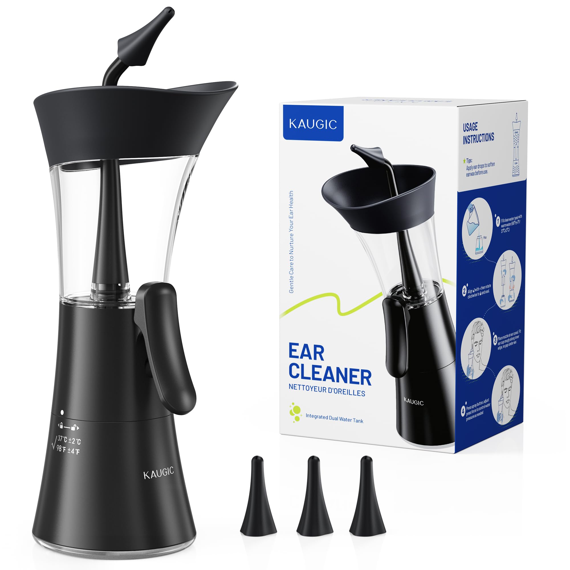 Upgraded Manual Ear Wax Removal Kit, 2-in-1 Water Tank Ear Irrigation Flushing System - Ergonomic Effort-Saving Button, One-Hand Operation, Soft Silicone Tips, Safe & Comfortable for Home Use