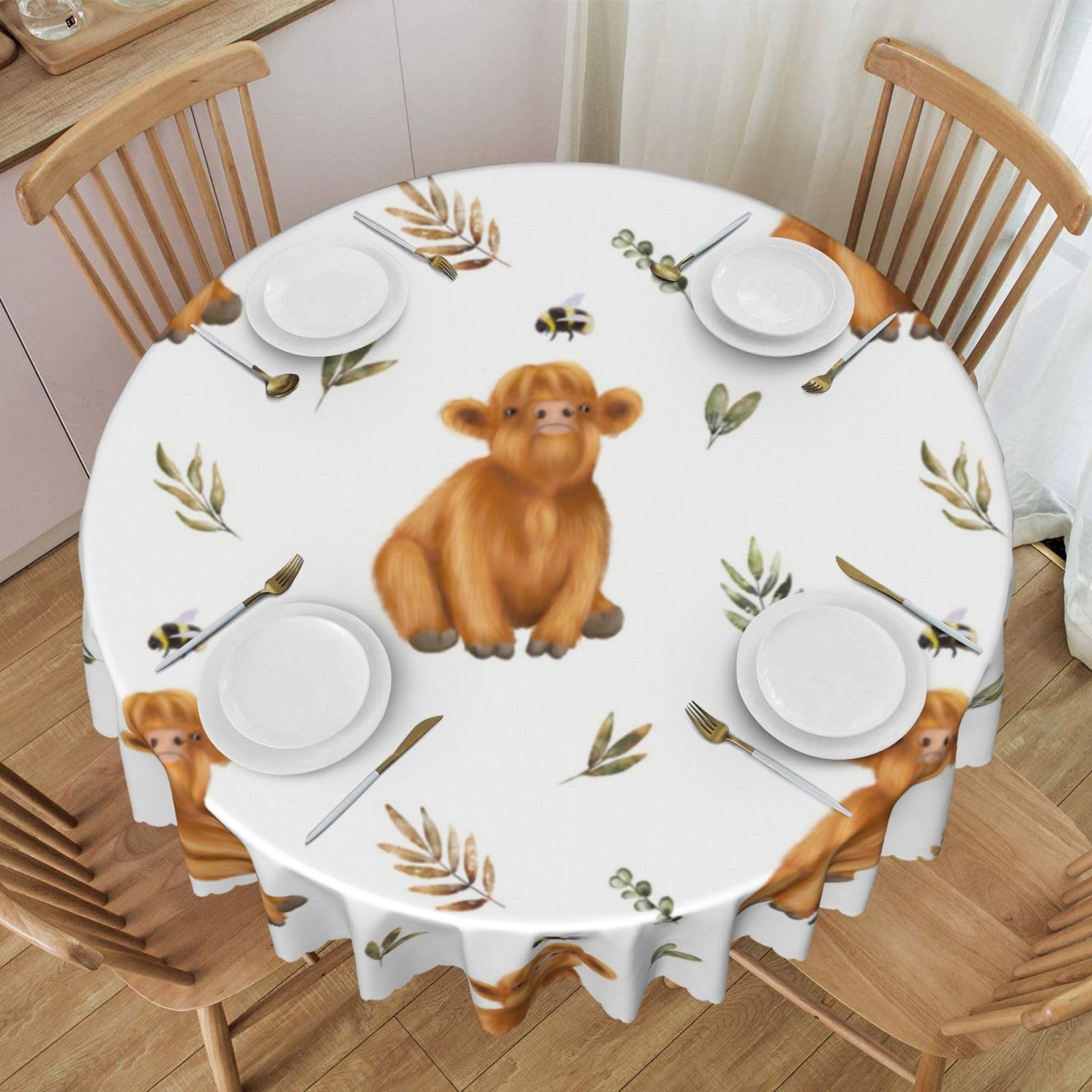 Yofien As Picture Cute Highland Cow,Round Tablecloth 1689 Inches Table Cloth Stain And Wrinkle Resistant Washable Polyester Table Cover