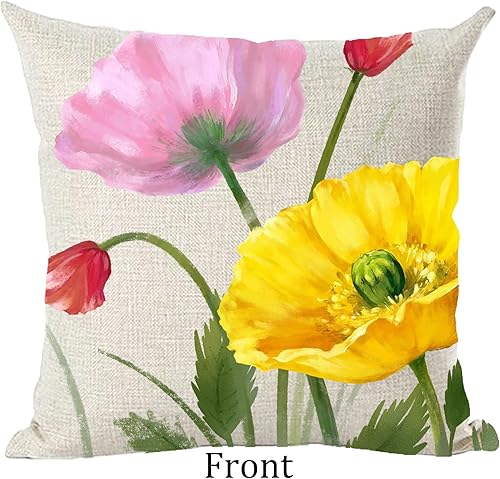 Miniatura 2 de Ramirar Pintura al óleo de tinta acuarela rosa amarillo amapola flores de verano decorativa funda de almohada funda de almohada para el hogar, sala