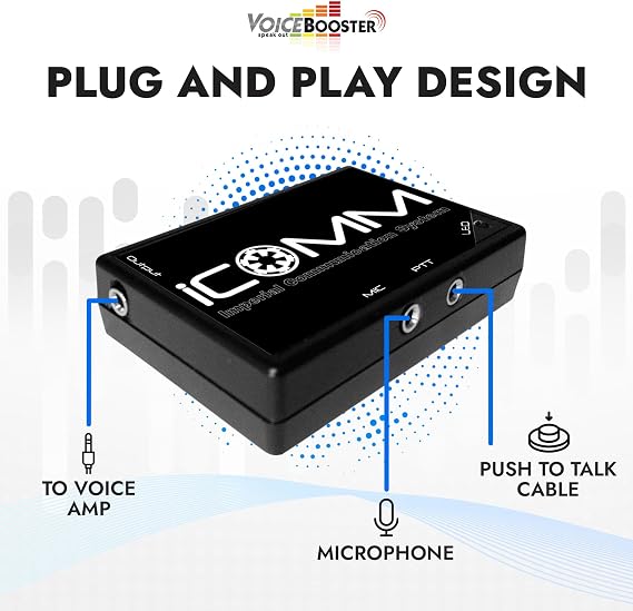 Voicebooster Icomm Voice Box - Imperial Communication System - Plug & Play with 8 Random Static Burst Effects - Voice Activated or Push-to-Talk Modulator for Cosplay, Compatible with MR1506 Amplifier