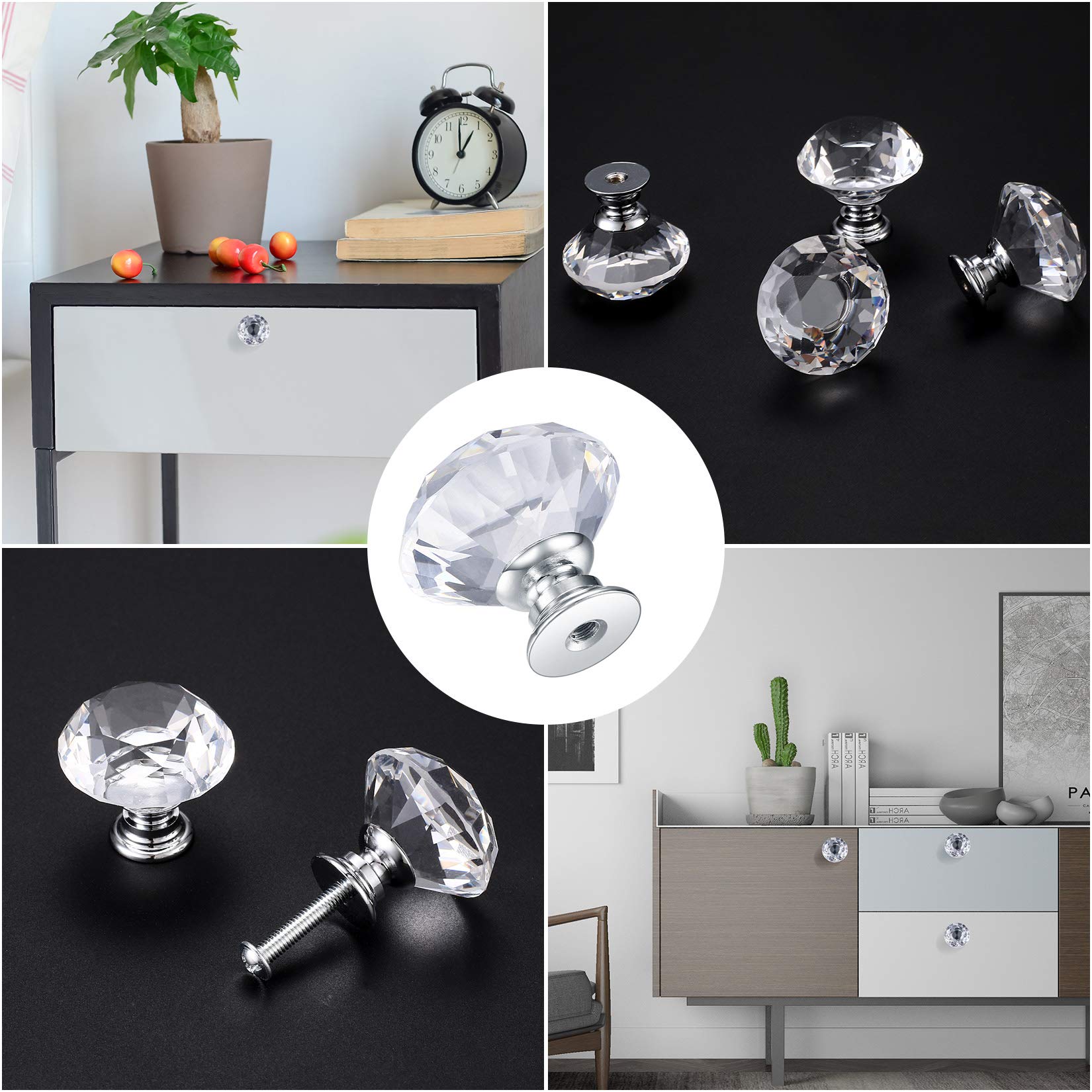 8 Pezzi Pomelli di Cristallo, Maniglie Trasparente per Mobili da Cucina, Cristalli Maniglia per Credenze, Mobile Bagno Cassettiera Armadio Ante Cucina Pomelli - 30mm