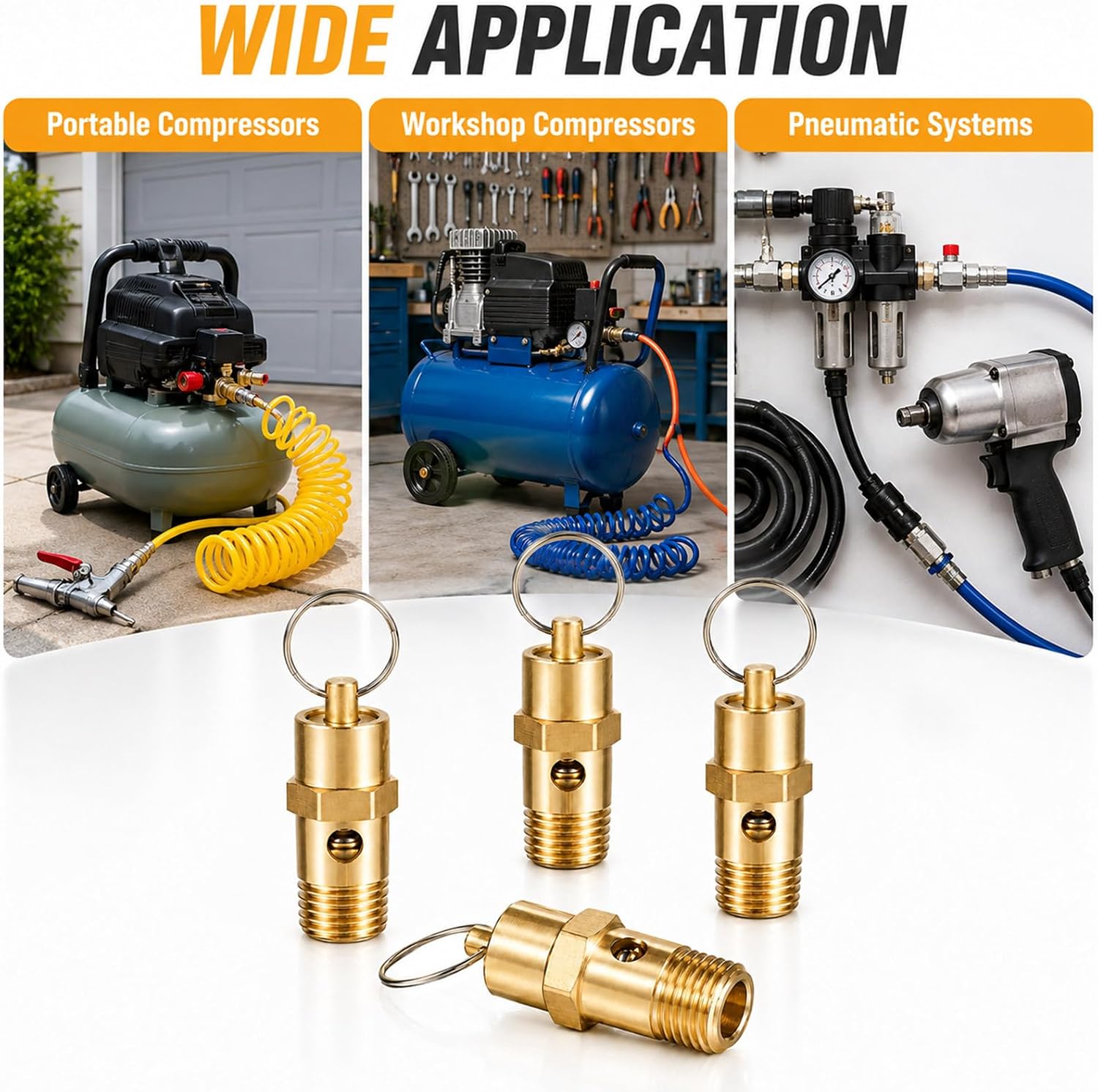 1/4 Inch NPT 200 PSI Air Compressor Pressure Relief Valve Brass Safety Check Valves Threaded Airs Vent Safety Control Valve for Air Compressor Part Boiler Pressure and Water Discharge