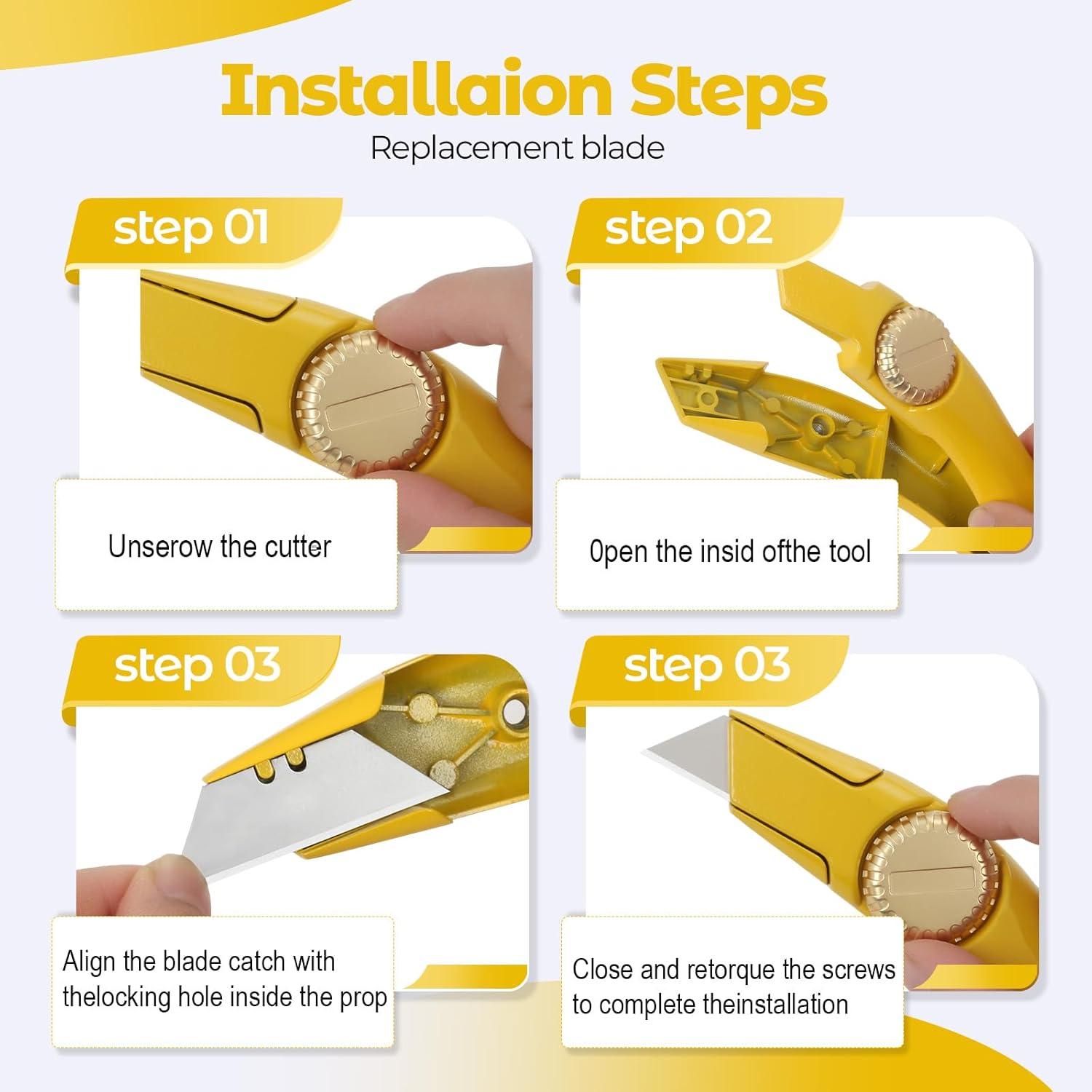 2-Pack Heavy Duty Roofing Knife Fixed Blade - Safety Yellow Utility Knife with Holster & Hook Blades - High-Vis Aluminum Carpet, Drywall & Shingle Cutter Tool with Thumb Wheel