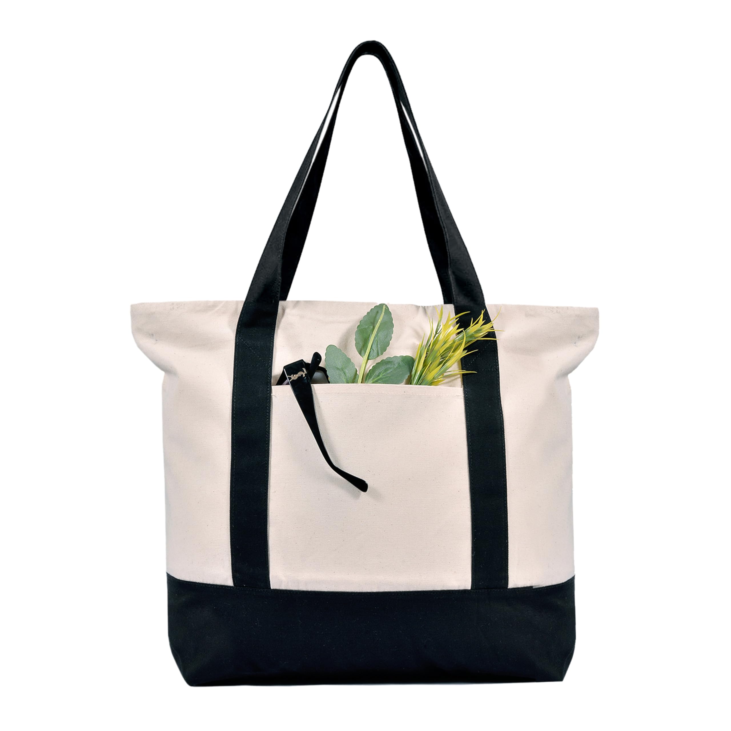 MINIMARG Heavy Duty 100% Cotton Canvas Tote Bag With Zip and external pocket, Suitable for Daily Grocery Travel, Shopping