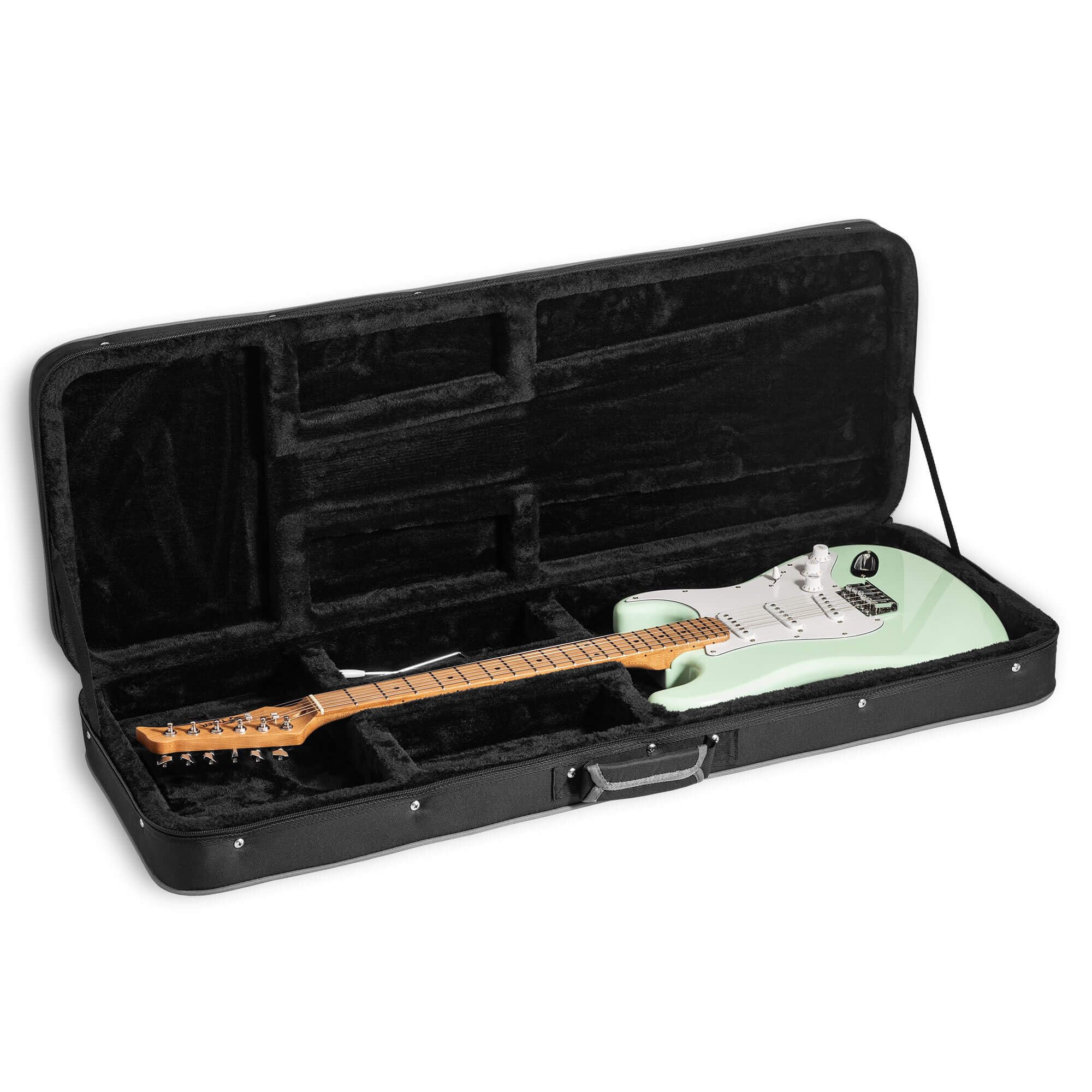 Tiger Custodia in schiuma rigida per chitarra elettrica, dimensioni standard, 99 cm, in schiuma modellata con manico per il trasporto, doppio stoccaggio, esterno Oxford 600D resistente alle intemperie