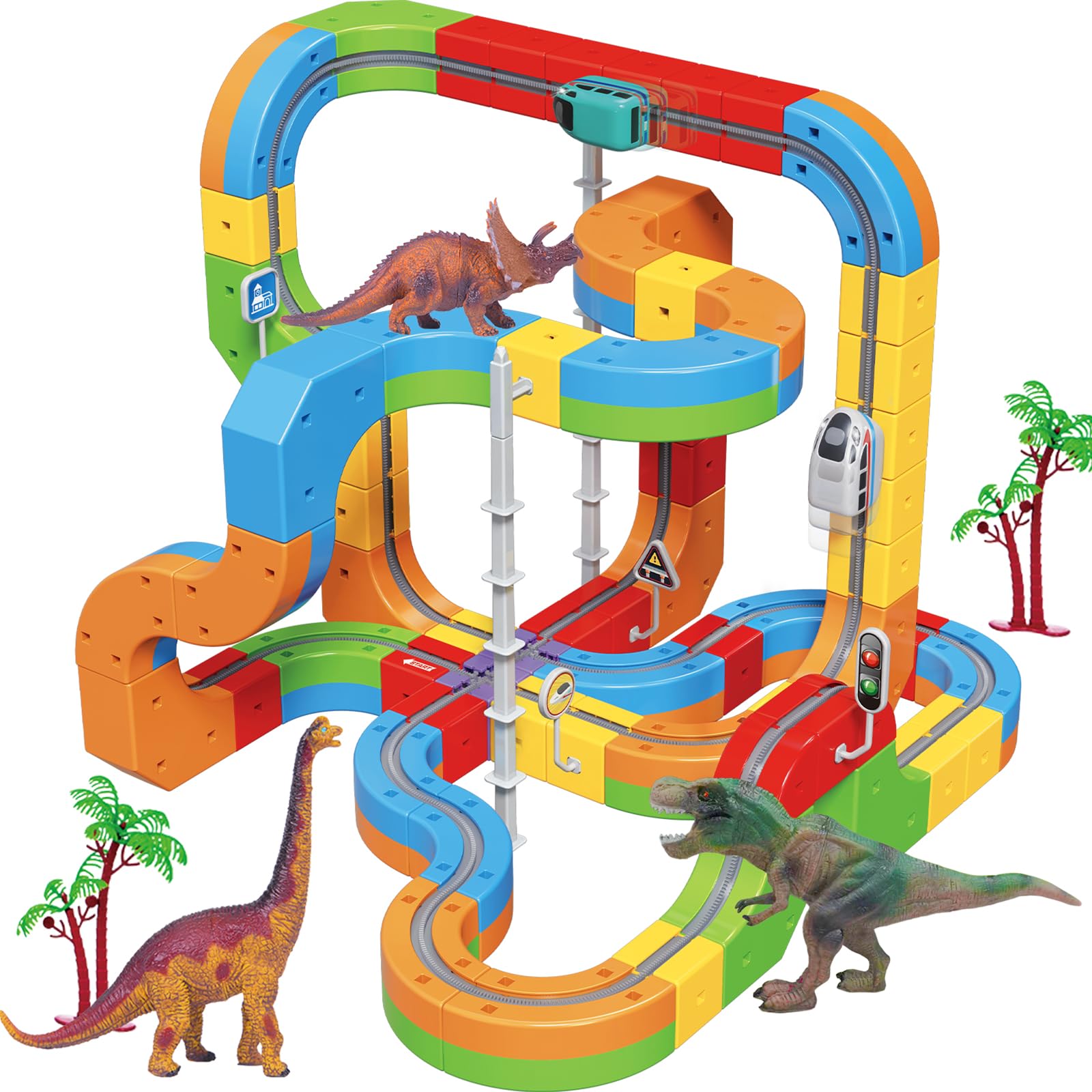 Electric Train Set with 3D Magic Flexible Race Tracks for Kids, Race Car Track Easy to Detach and Store for 3 4 5 6 7 8 Years Old Boys Girls