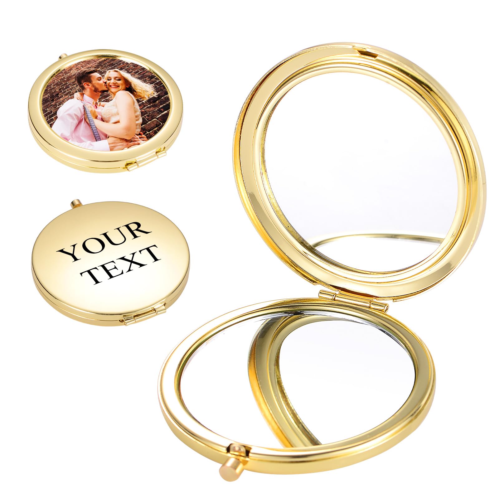 KISSBELLY Personalized Compact Mirror for Purse, 1X/2X Magnifying Metal Makeup Mirrors Custom Photo Picture Text Travel Mirrors Personalized Handheld