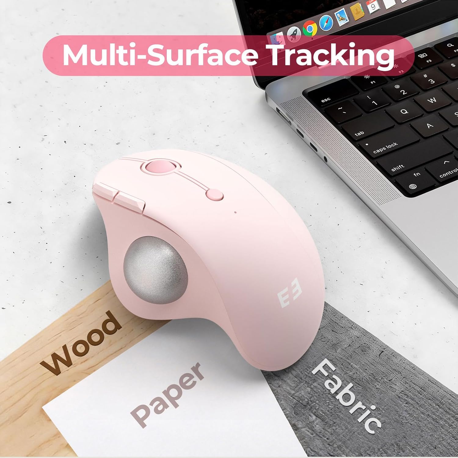 seenda Wireless Trackball Mouse, Ergonomic Bluetooth Rollerball Mouse Rechargeable, 3 Device Connection Optical Mice Adjustable DPI Thumb Control Mice Compatible for PC/Laptop/Windows/Mac - Rose Pink