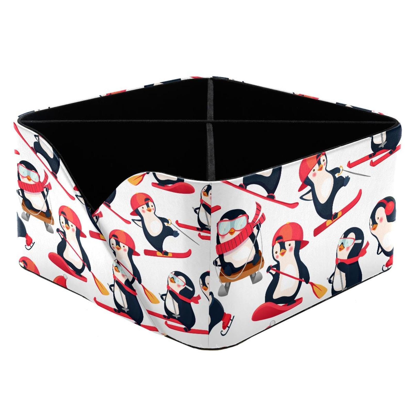 KengjuTesu Penguins Cute Animals Pattern Desktop Organizer Pen Holder, Rectangular Pencil Cup for Office, Study and Makeup Stations