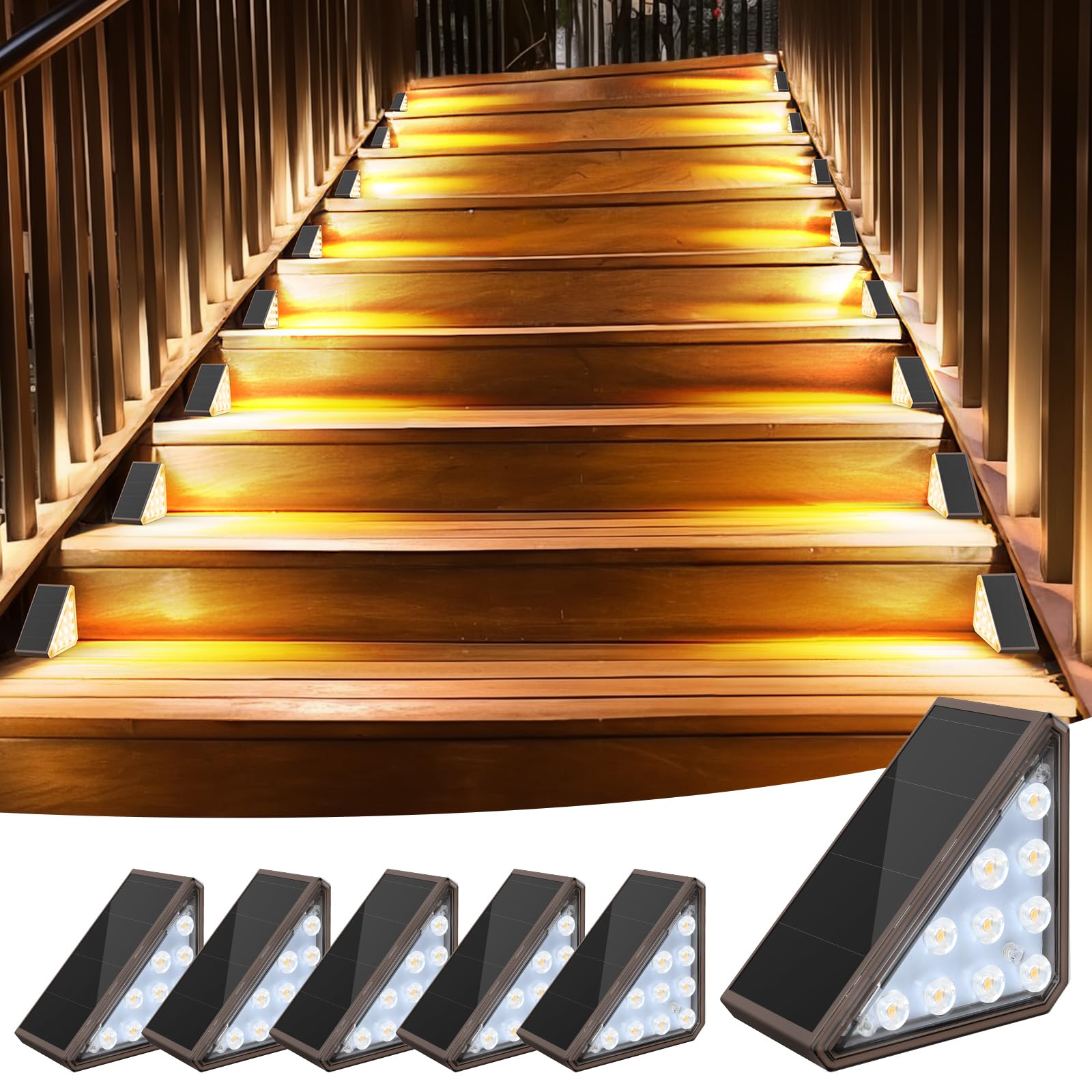 AUDLES 6 Pack Solar Stair Lights Outdoor Stair Lights with Waterproof IP67 LED Solar Light for Outside Light Decor for Stair, Deck, Front Step, Front Porch, Patio, Garden and Backyard (Brown)