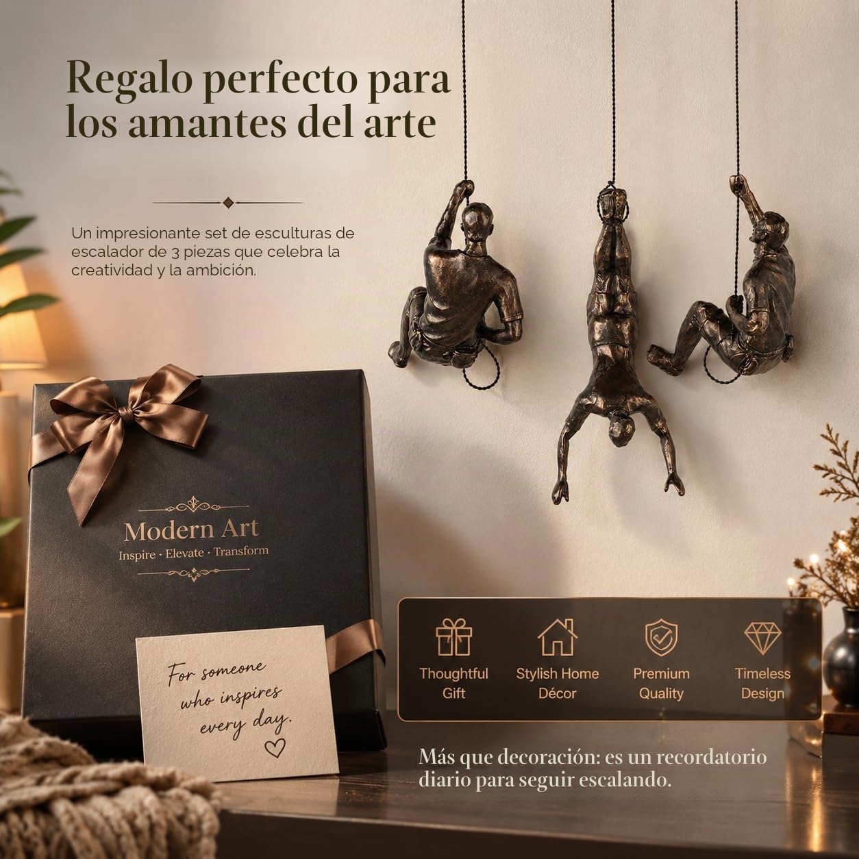 Juego grande de 3 esculturas decorativas de pared para hombres escaladores, arte decorativo de pared nórdico moderno sencillo, esculturas de hombre escalador, regalos para escaladores para el