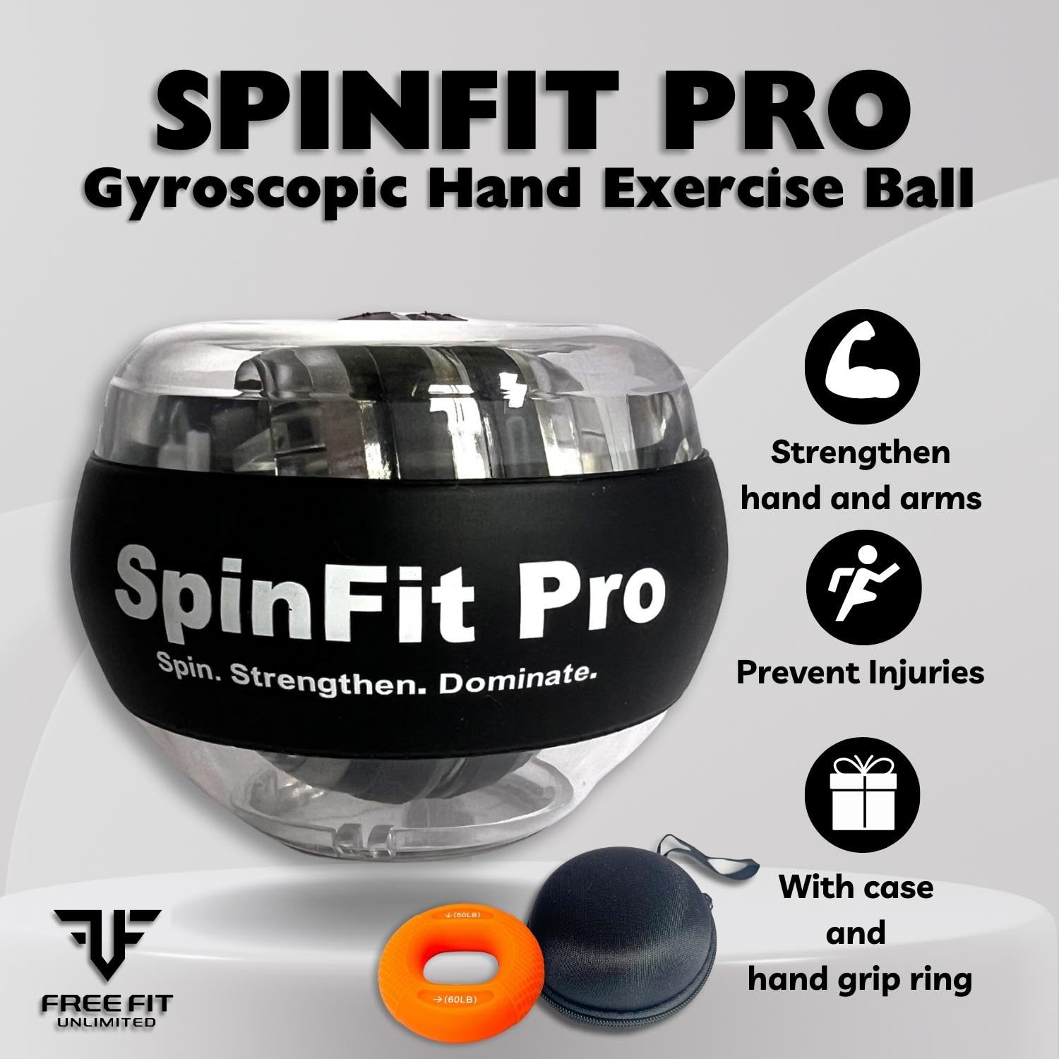 Free Fit Unlimited Giroscopio Allenamento - Gyro Ball Per Avambracci E Braccia - Migliora Tennis, Padel, Golf, Ciclismo (Nero) - Foto 3