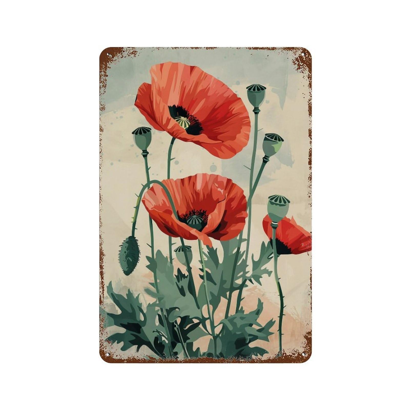 HDURYEYRYY Red Poppy Color Block Still Life 01 Wall Retro Iron Vintage Art Metal Tin Sign Poster Modern Home Cofffee Club Art Bar Shop Decor Style 30x20cm