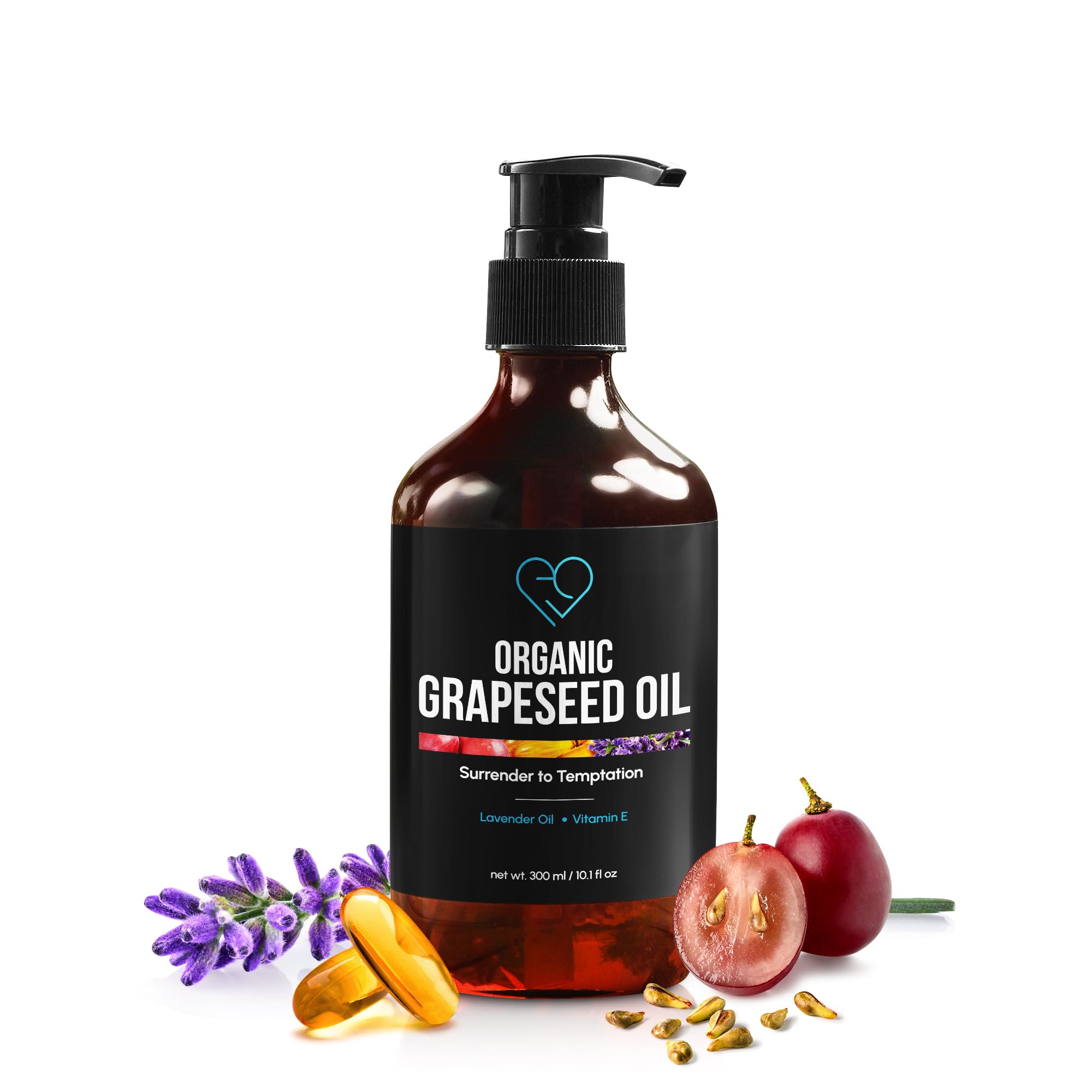 Olio da Massaggio Bio ai Semi d'Uva con Lavanda & Vitamina E – Olio per Corpo Leggero, Non Grasso per Massaggio, Aromaterapia & Idratazione – 300 ml