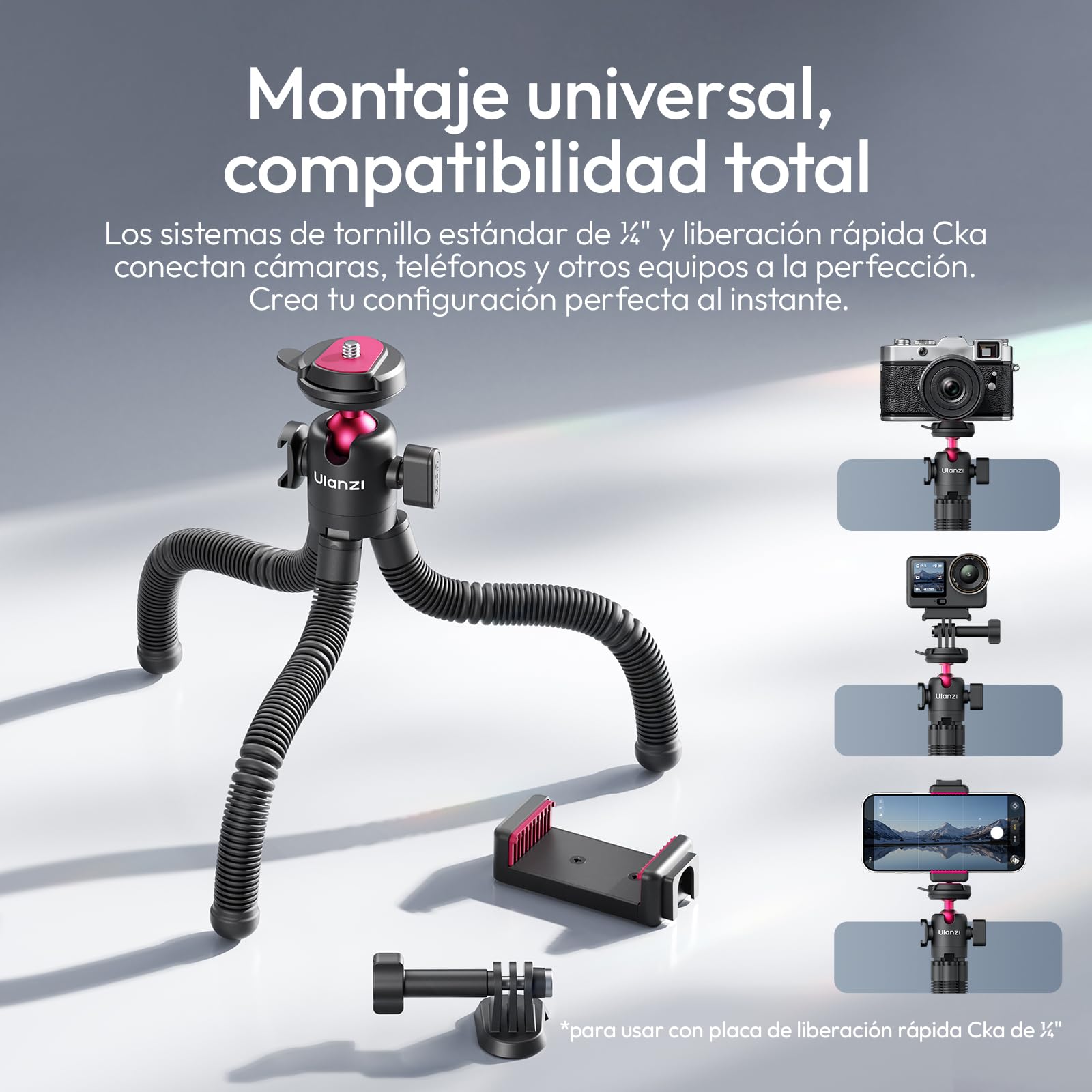 ULANZI MT91 Trípode Flexible para Teléfono móvil con Liberación Rápida, Trípode Octopus para Cámara, Palo Selfie con Remoto Bluetooth, Adaptador para Cámara de Acción, Compatible con iPhone y Samsung