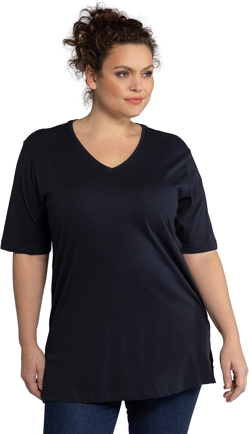 Ulla Popken Women's V-Neck T-Shirt. - navy