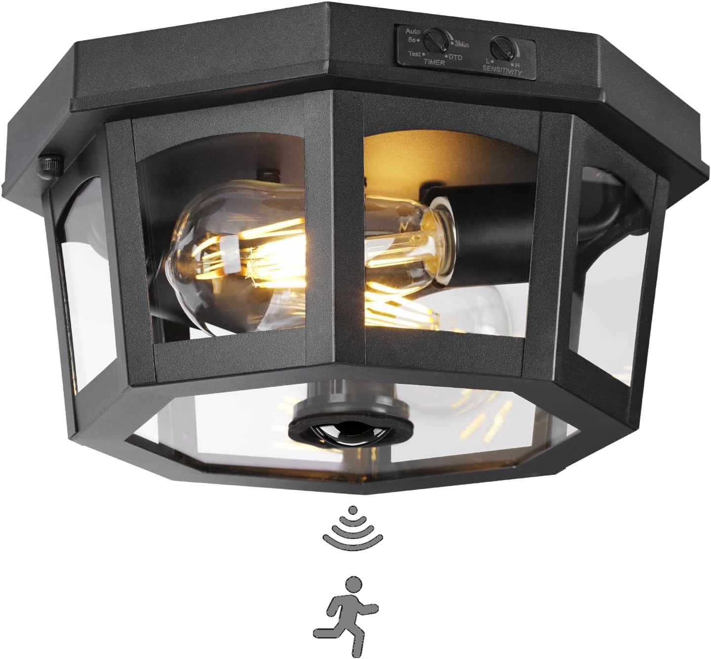 Outdoor Ceiling Light Fixture, Motion Sensor Flush Mount Porch Lights, Exterior Dusk to Dawn Lamp with Activated Detector, Modern Waterproof Lighting for Garage, Entryway, Patio, Front Door