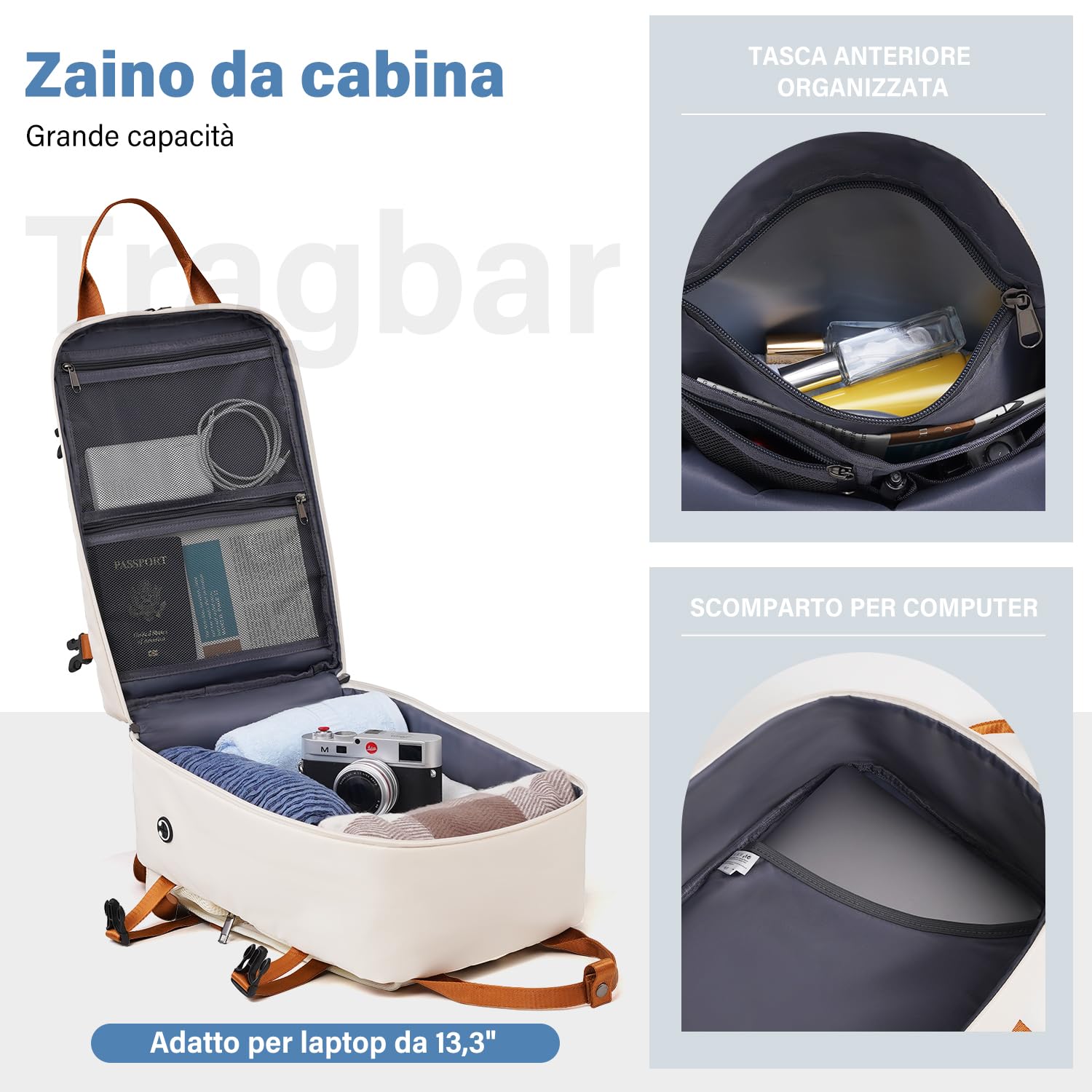 COOLIFE Zaino Cabina 45x36x20 EasyJet Ryanair Eurowings Laptopfach 32L | Reiserucksack Flugzeug, leggero, impermeabile – Ideale per weekend, city break & brevi soggiorni