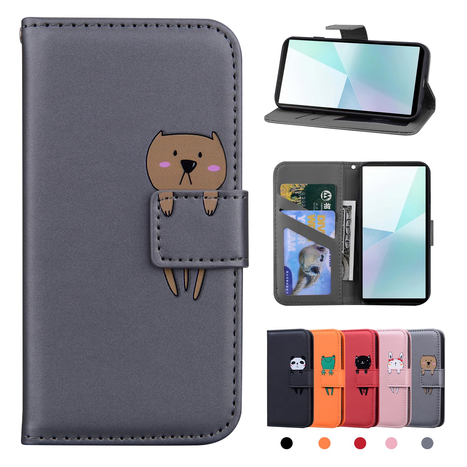 Sony Xperia 10 VI Case PU Leather Case with Magnetic Closure Protective Wallet Flip Case Stand Protective Cover for Sony Xperia 10 VI Grey Bear
