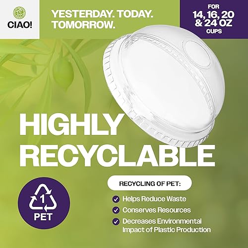 Miniatura 3 de CIAO! Tapa de domo PET con ranura para pajilla, diseñada y apta para vasos de bebidas frías de 14 oz, 16 onzas, 20 onzas, 24 onzas, solo 3.858 in