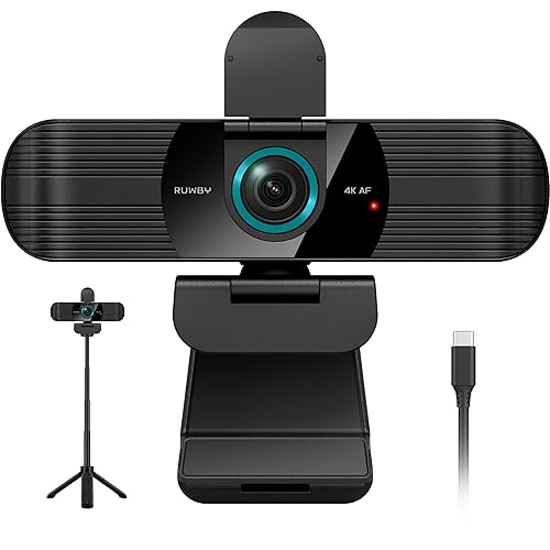RUWBY UHD 4K Webcam with Built-in Dual Mics, Wide-Angle Lens,