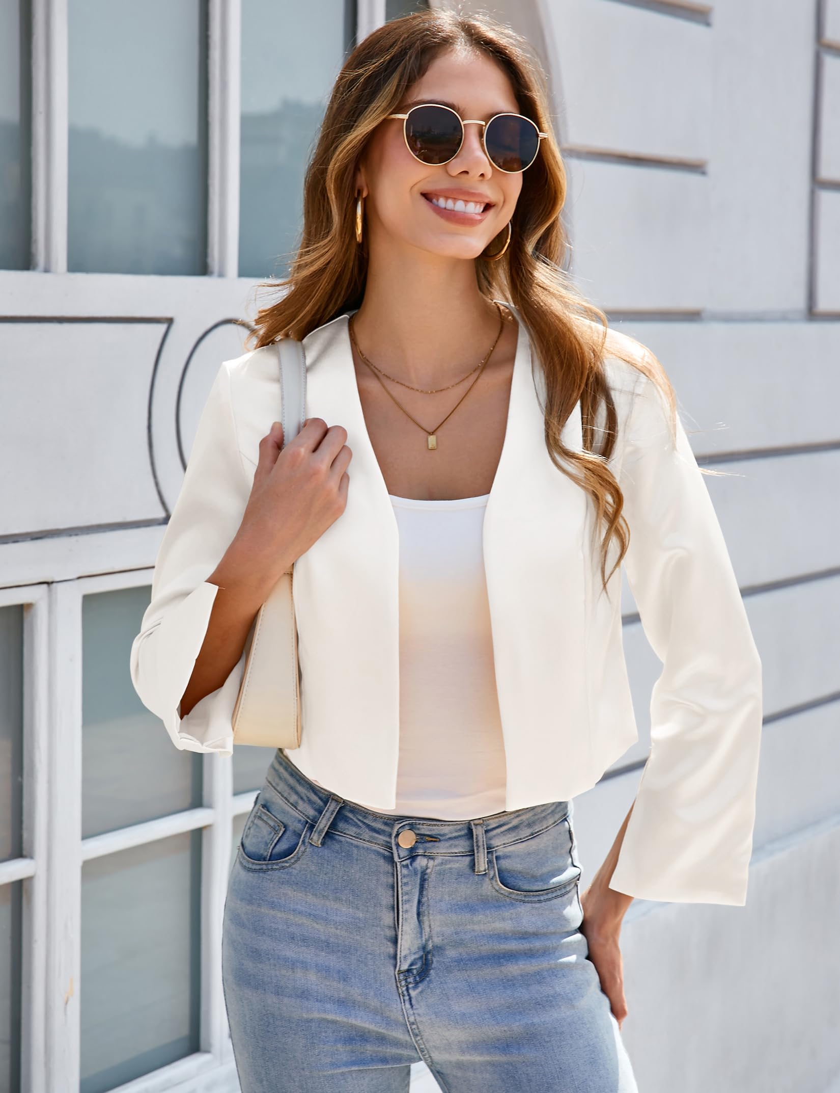 YesFashion Blazer Damen Kurz Bolero Langarm Festlich Elegant Cardigan Business Büro Arbeit Blazerjacke(Verpackung MEHRWEG)